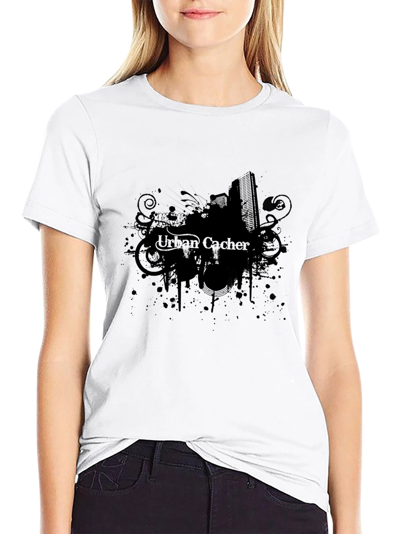 Urban Cacher Black Graphic Tee for Men