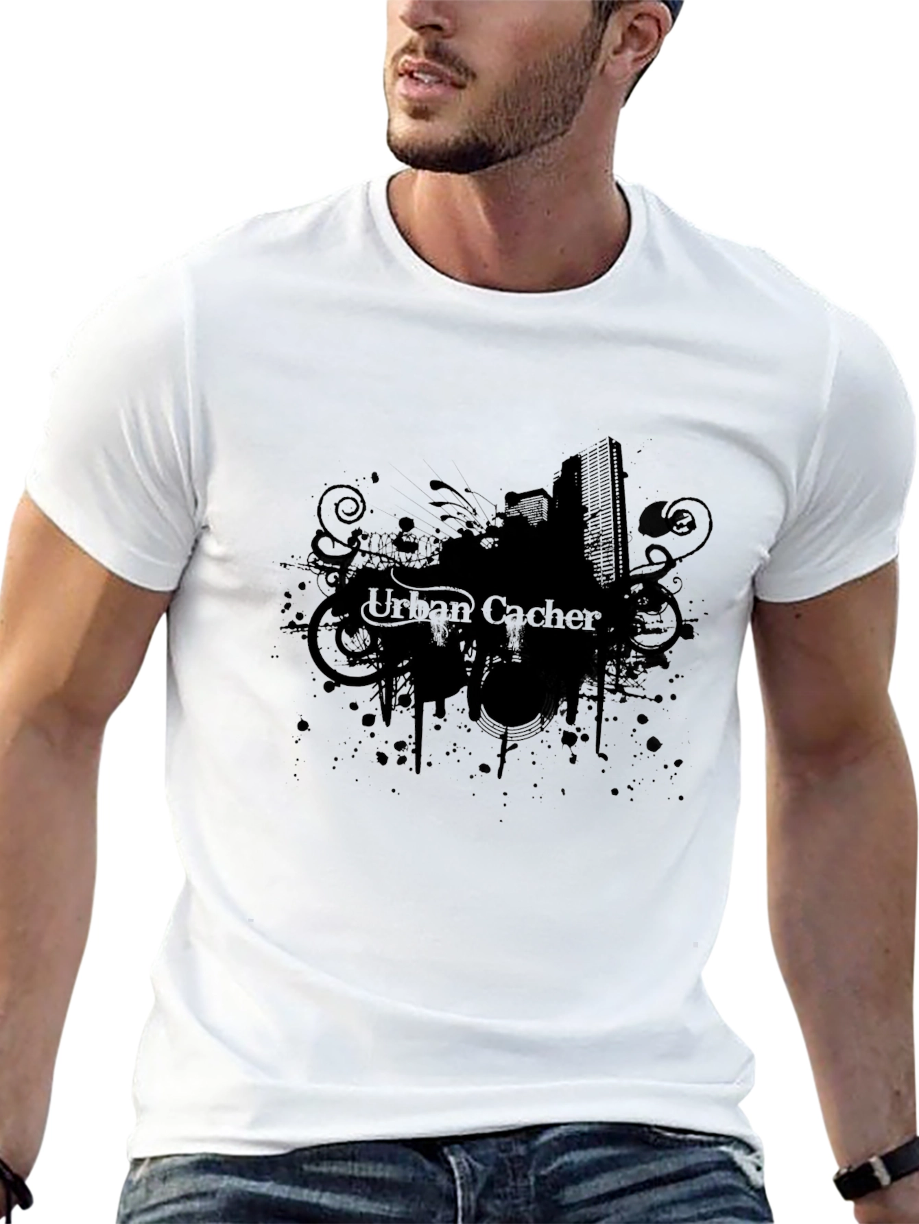 Urban Cacher Black Graphic Tee for Men