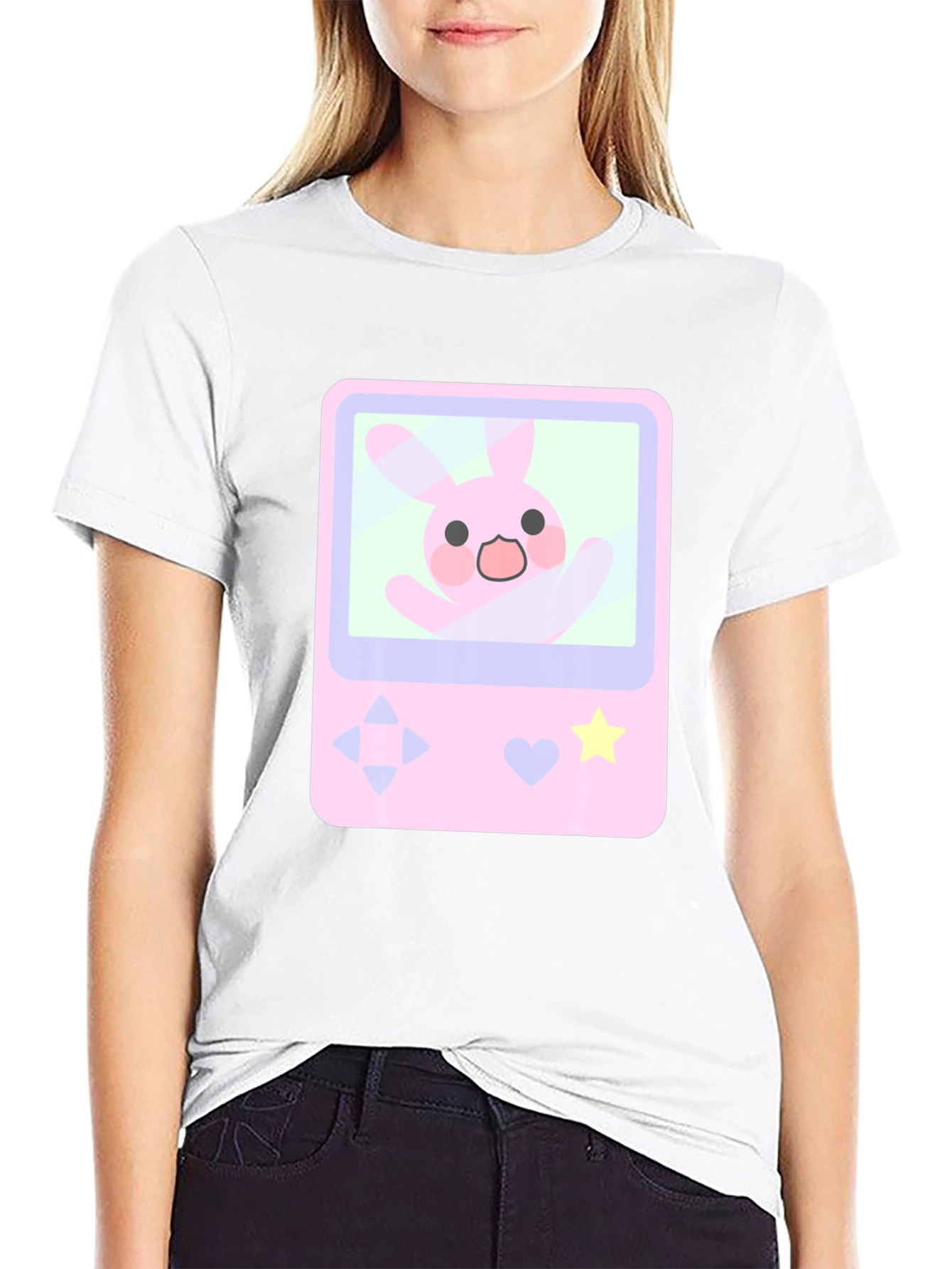 Cute Bunny Game Console Graphic Tee - Black