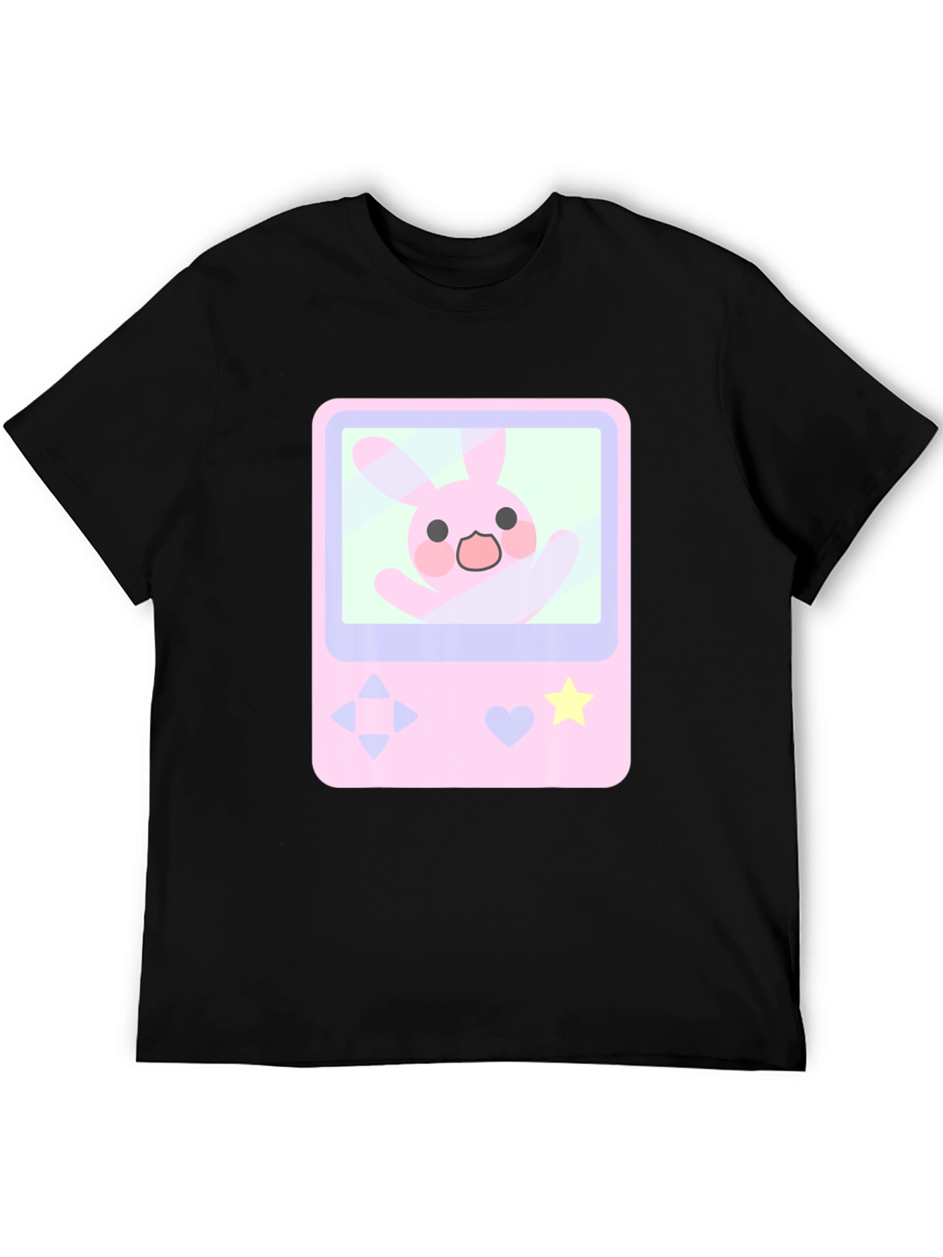Cute Bunny Game Console Graphic Tee - Black