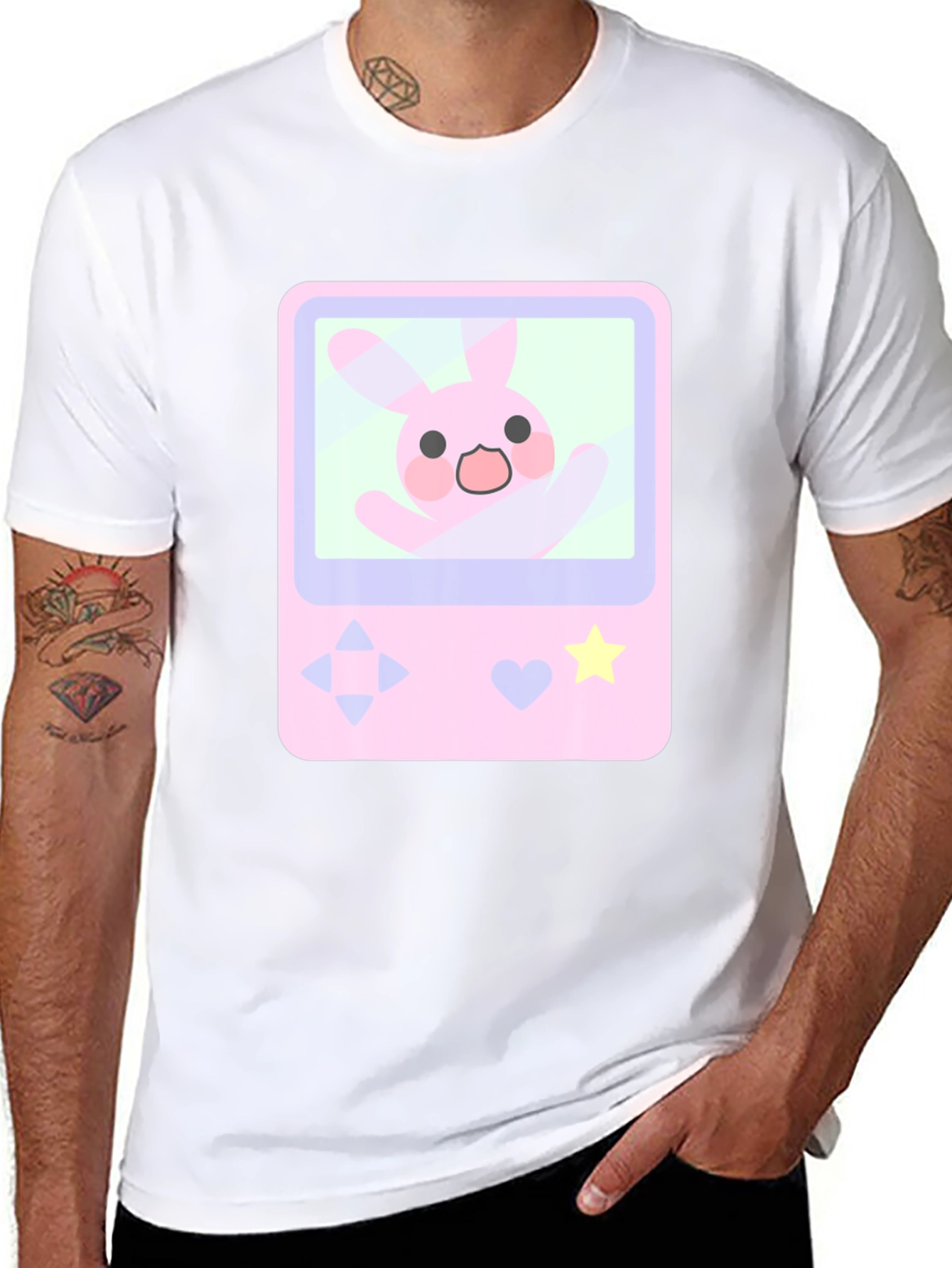 Cute Bunny Game Console Graphic Tee - Black