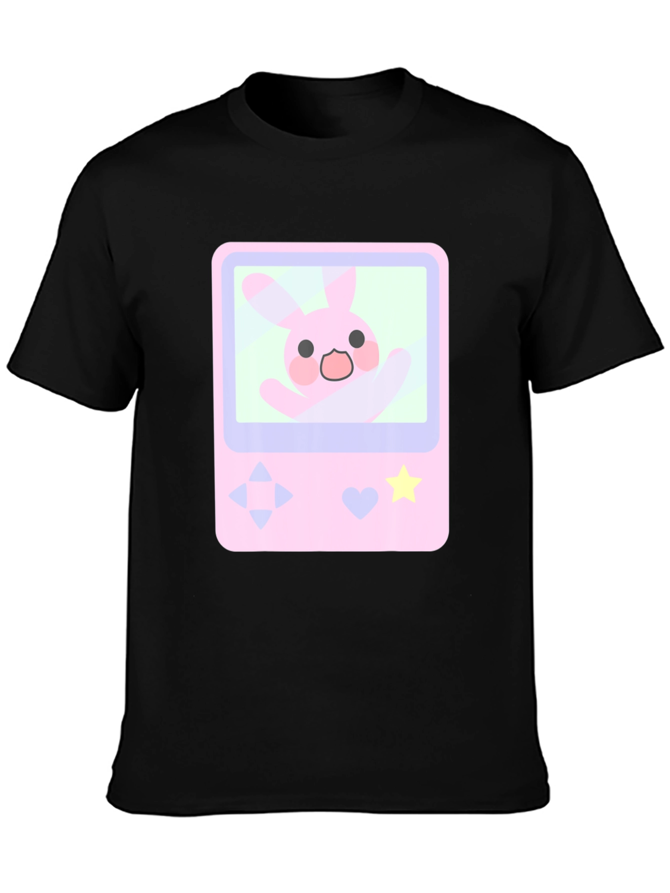 Cute Bunny Game Console Graphic Tee - Black