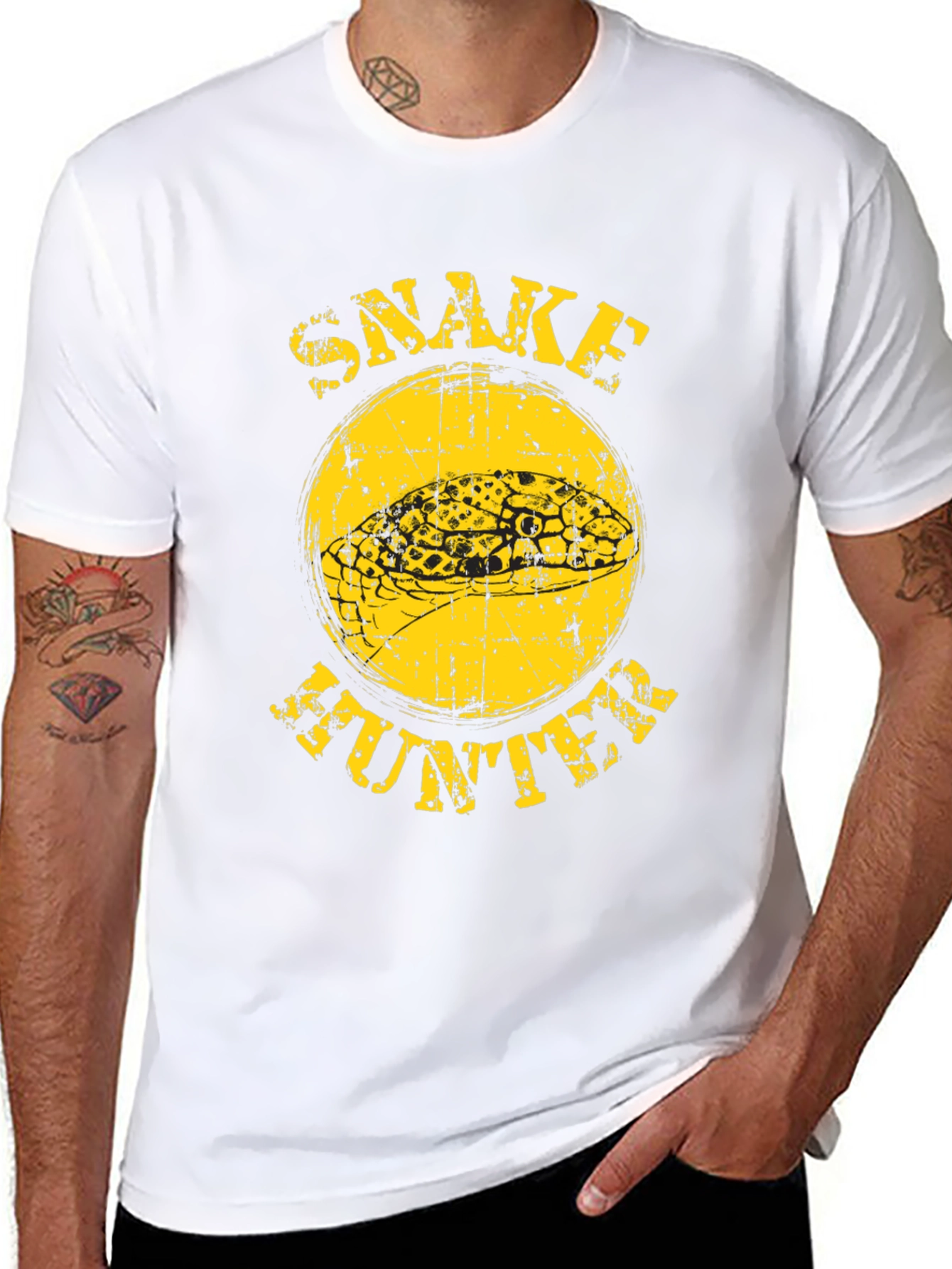 Snake Hunter Graphic T-Shirt - Bold Yellow Design