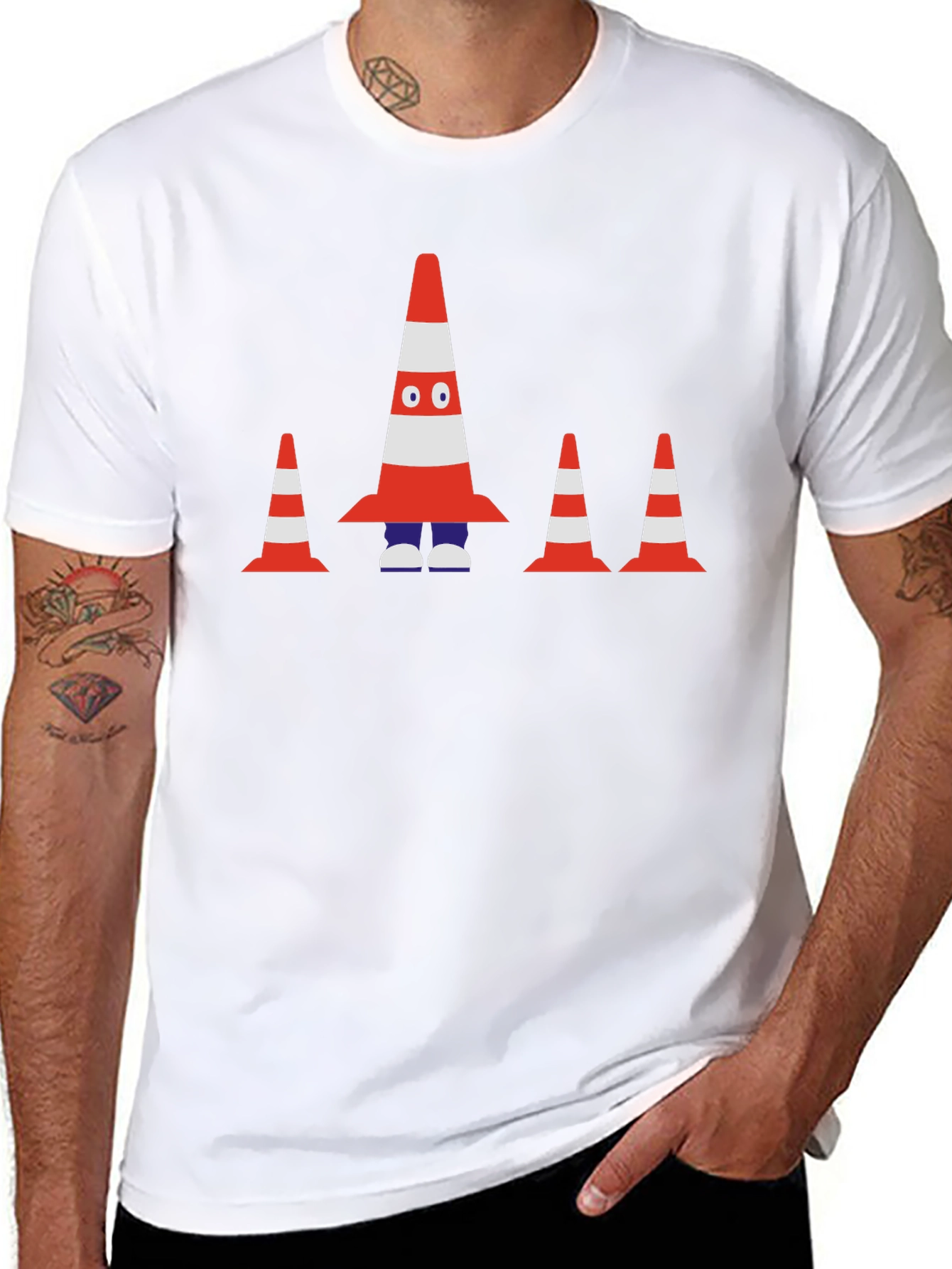 Traffic Cone Character Black T-Shirt