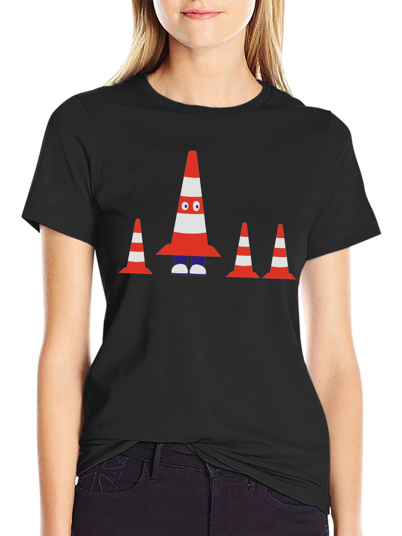 Traffic Cone Character Black T-Shirt