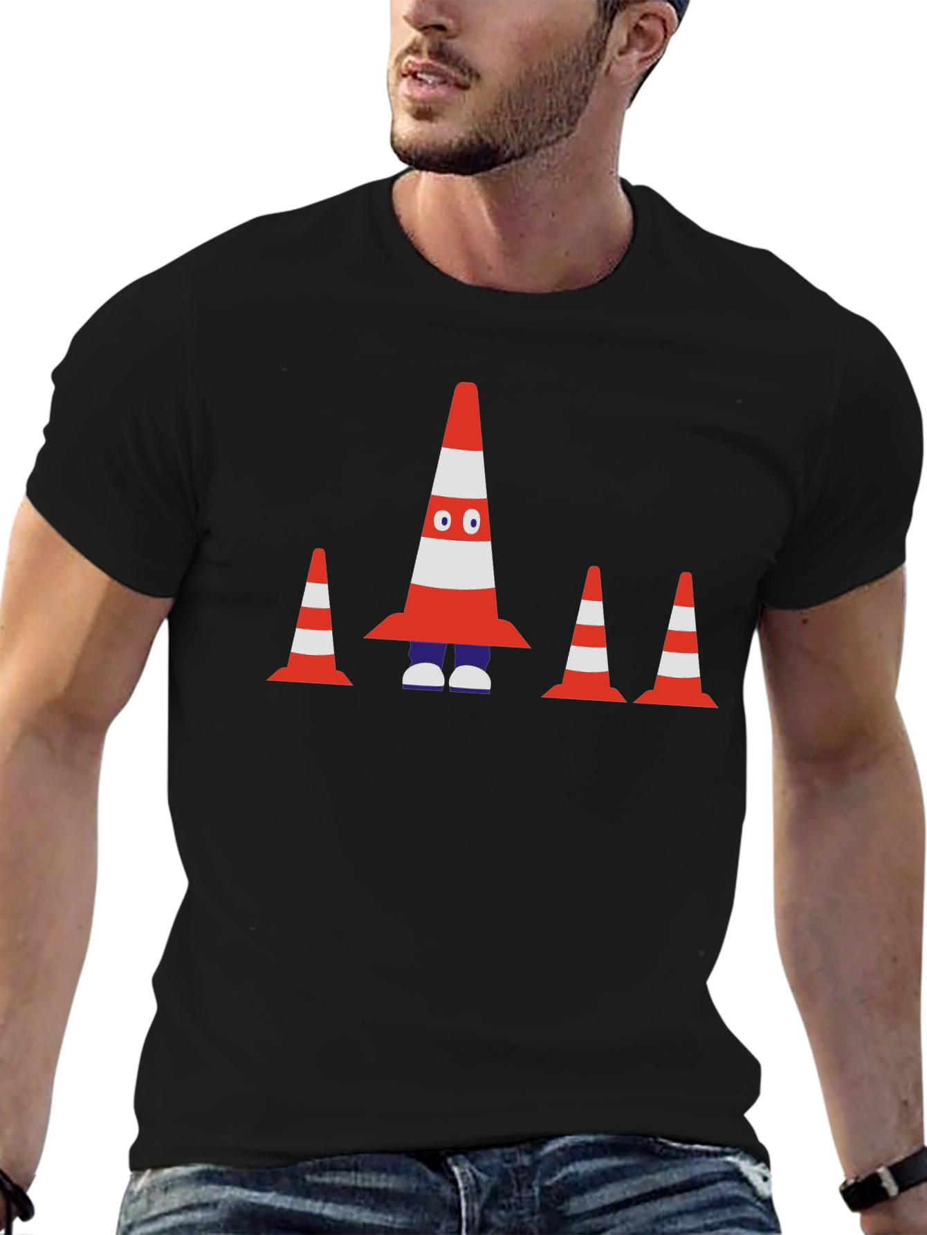 Traffic Cone Character Black T-Shirt