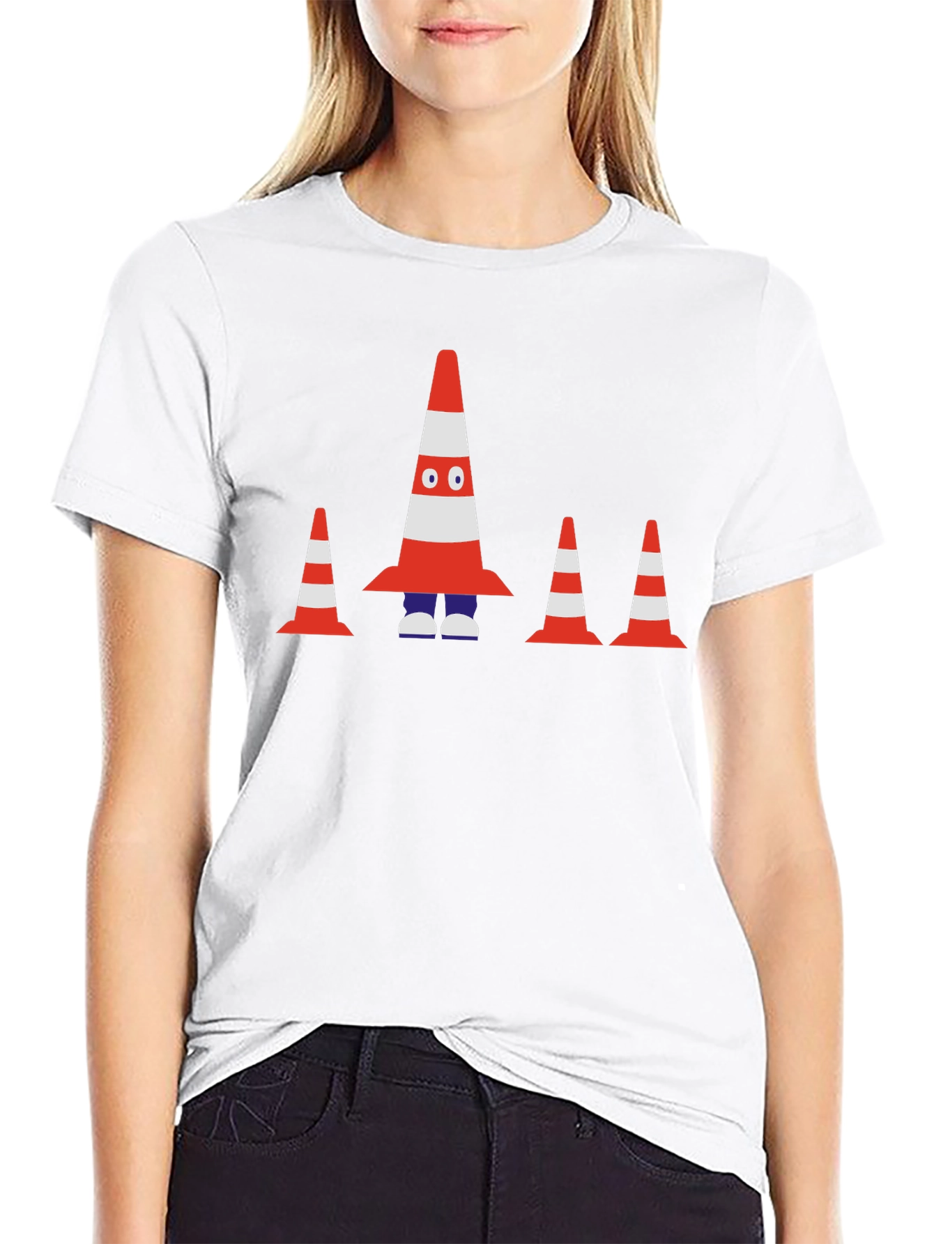 Traffic Cone Character Black T-Shirt