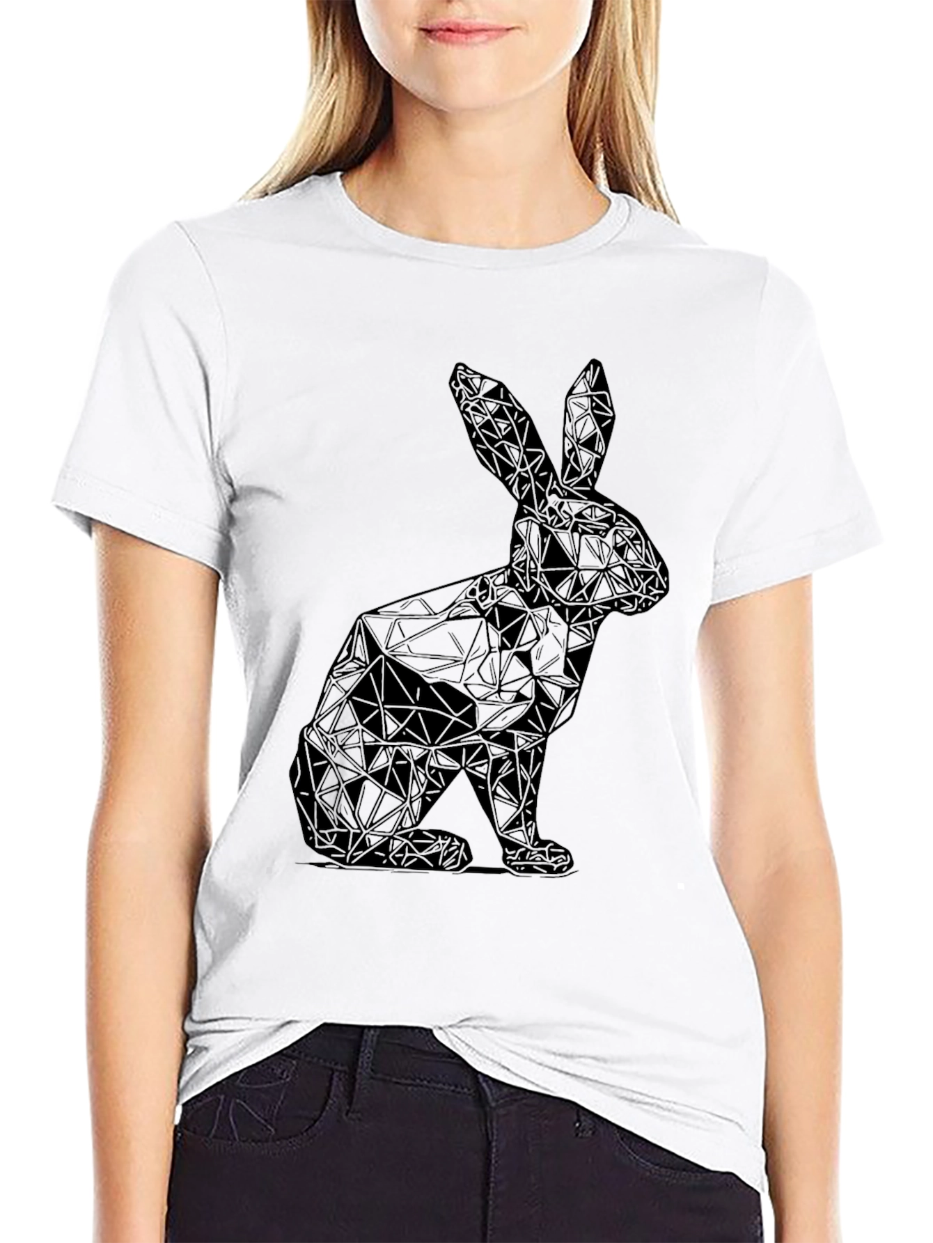 Geometric Rabbit Graphic Tee - Sleek Black Shirt