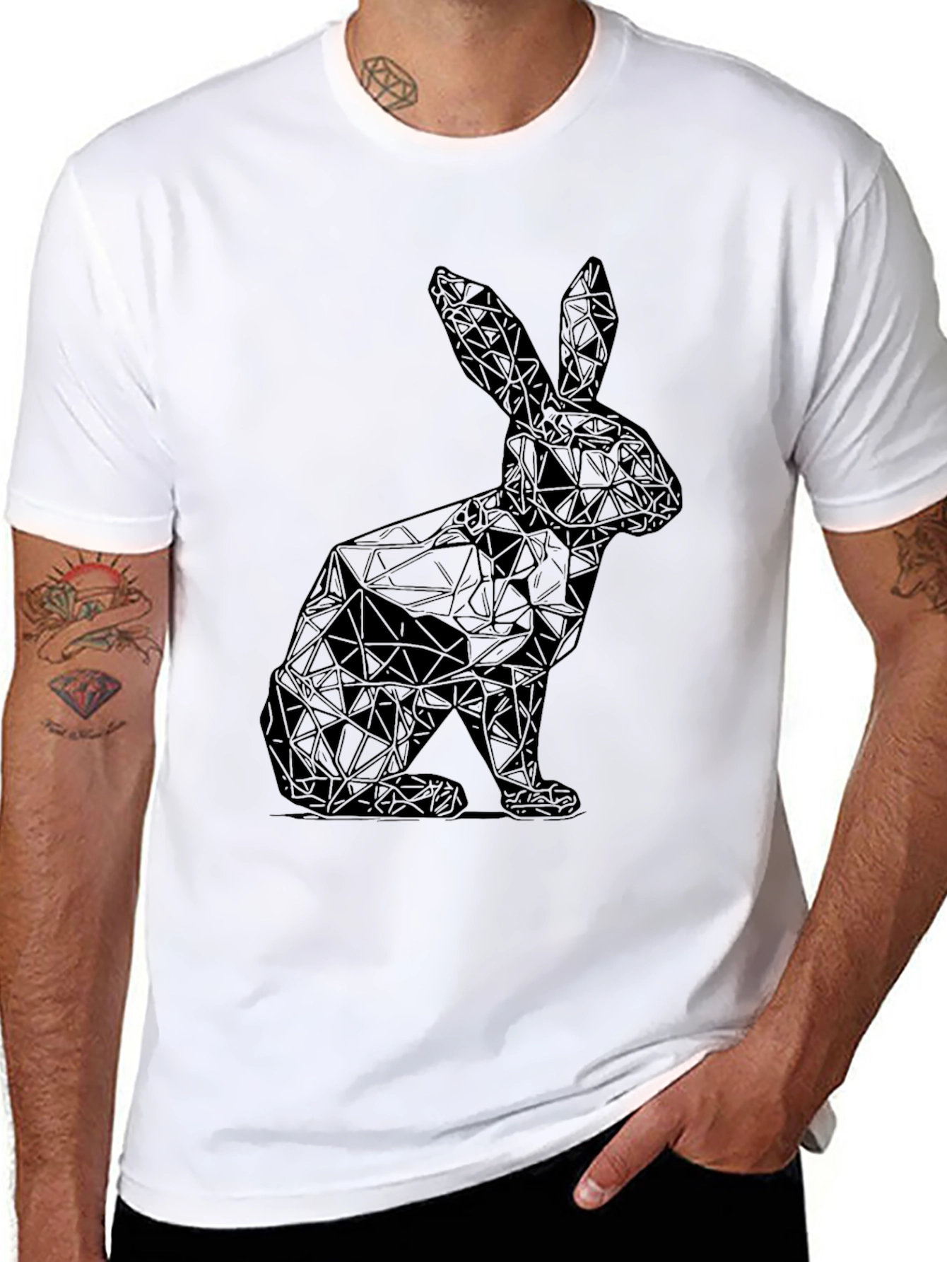 Geometric Rabbit Graphic Tee - Sleek Black Shirt