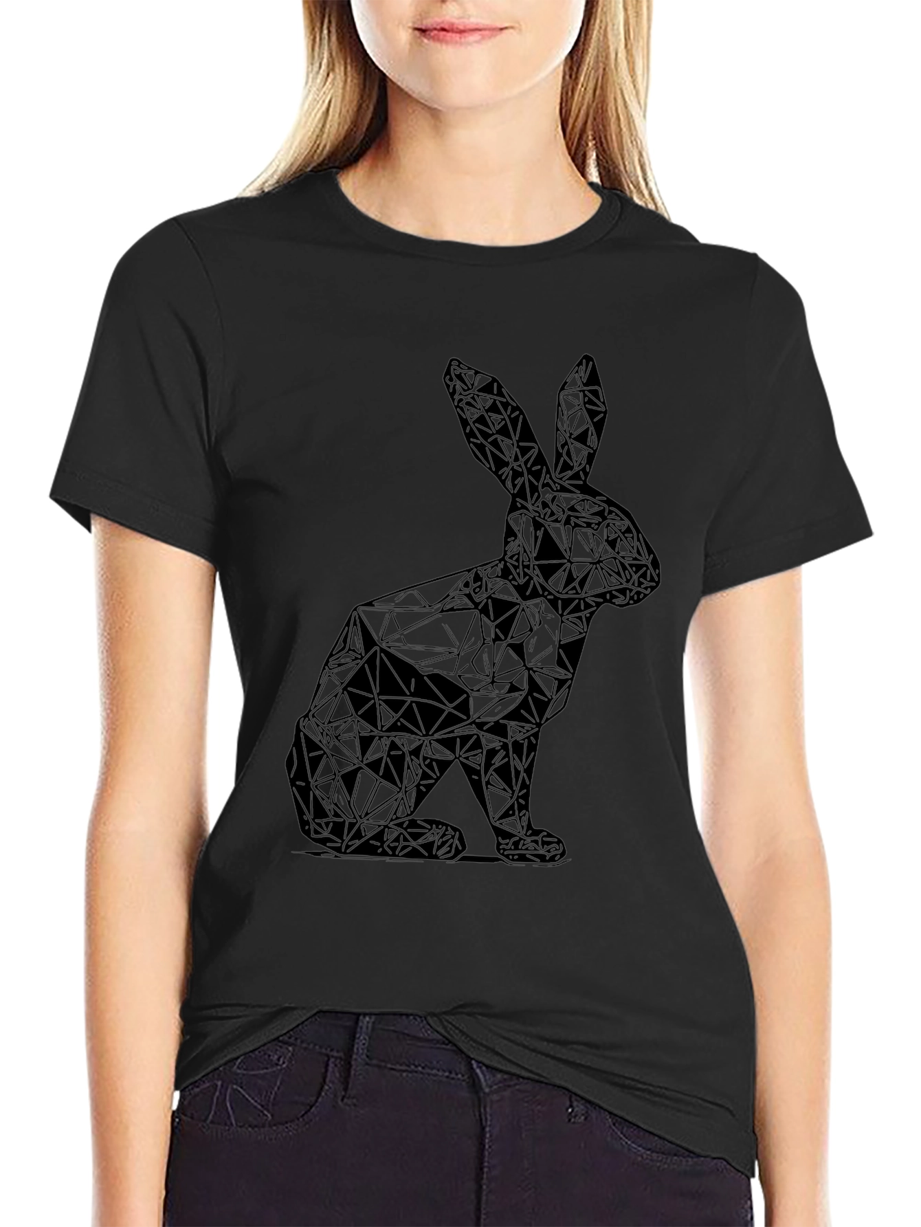 Geometric Rabbit Graphic Tee - Sleek Black Shirt