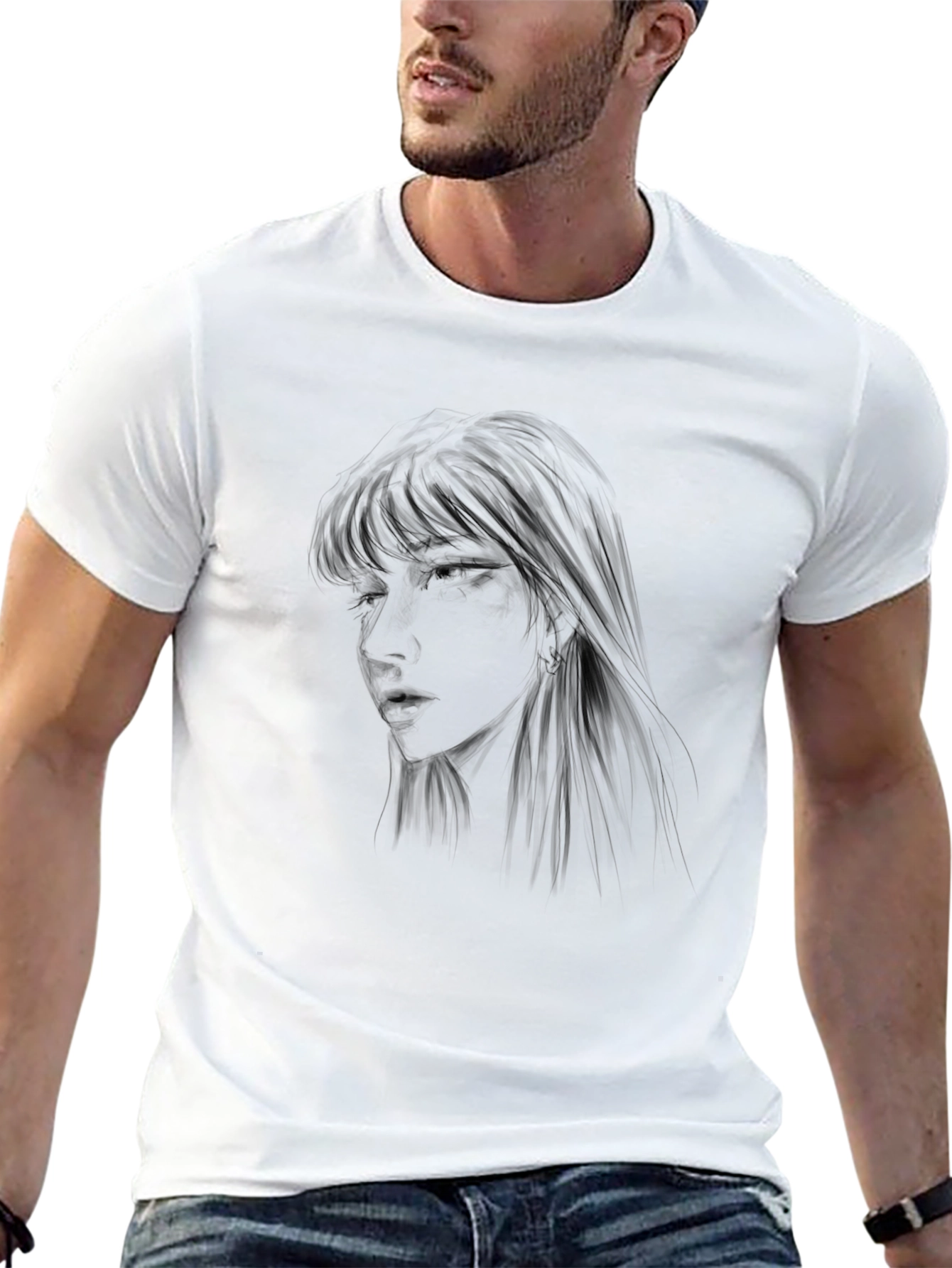 Black Graphic Tee - Anime Girl Design