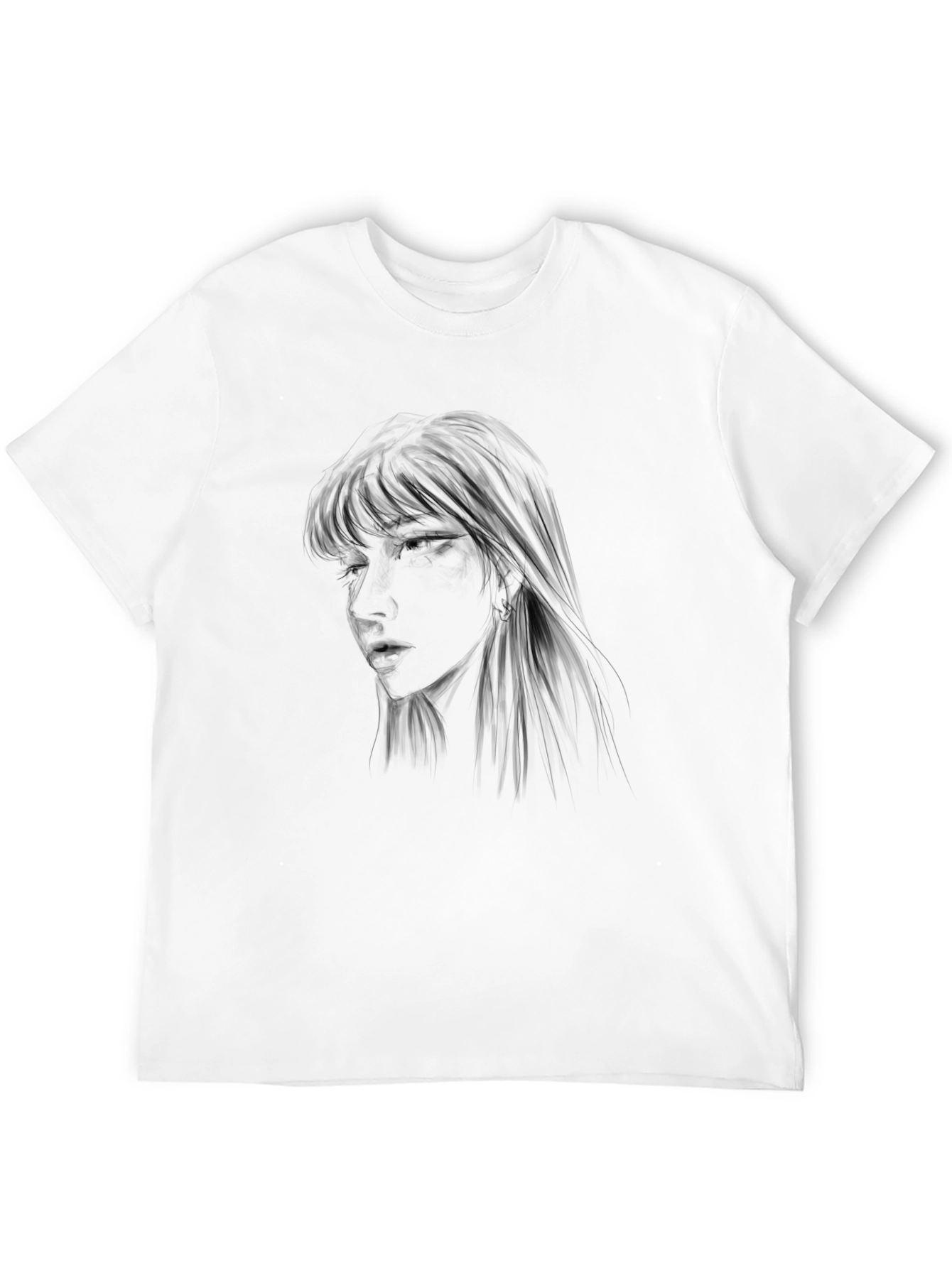 Black Graphic Tee - Anime Girl Design