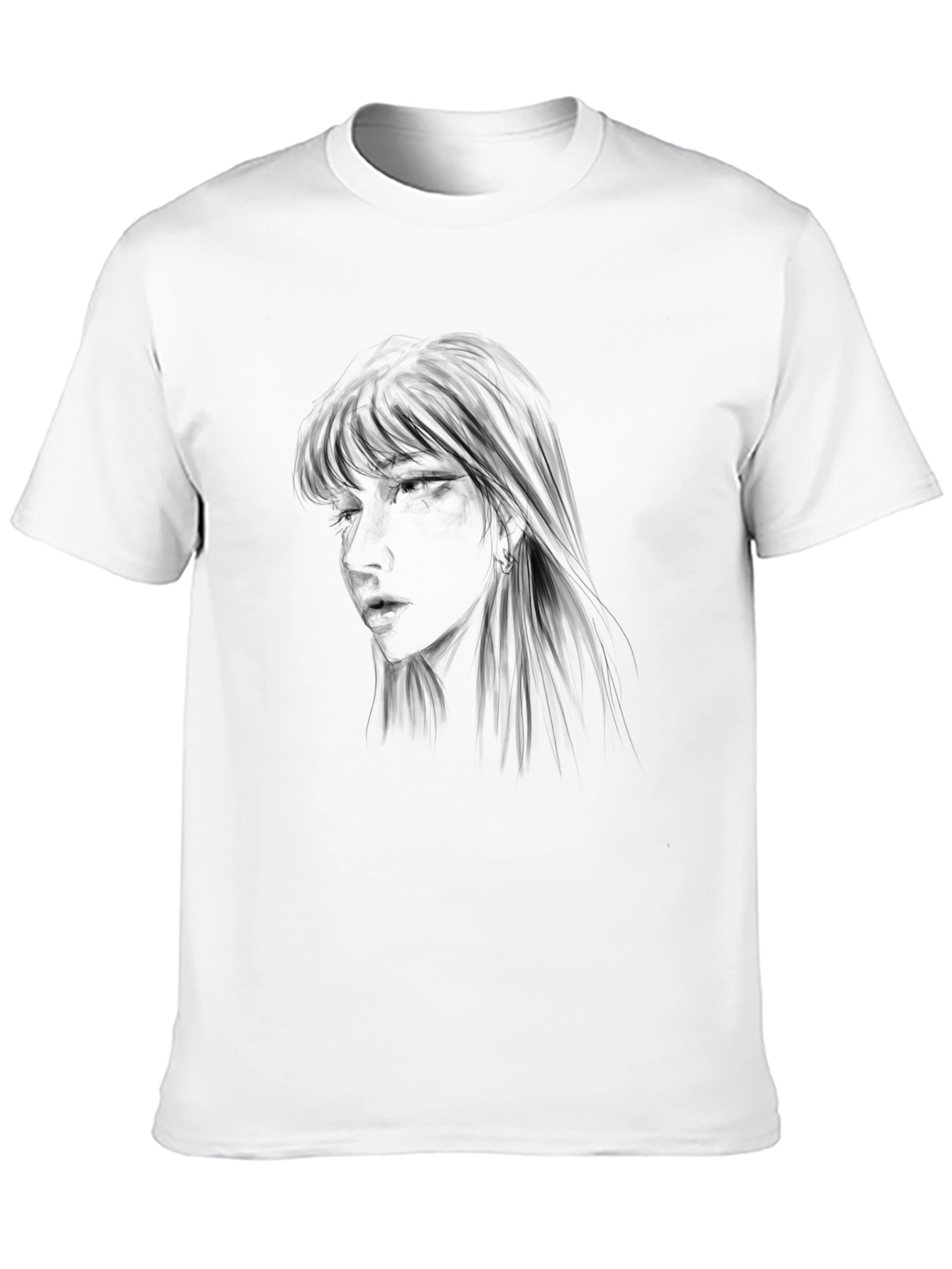 Black Graphic Tee - Anime Girl Design