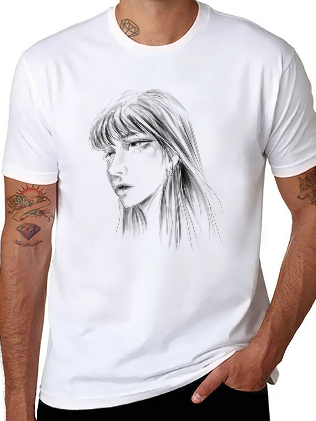 Black Graphic Tee - Anime Girl Design