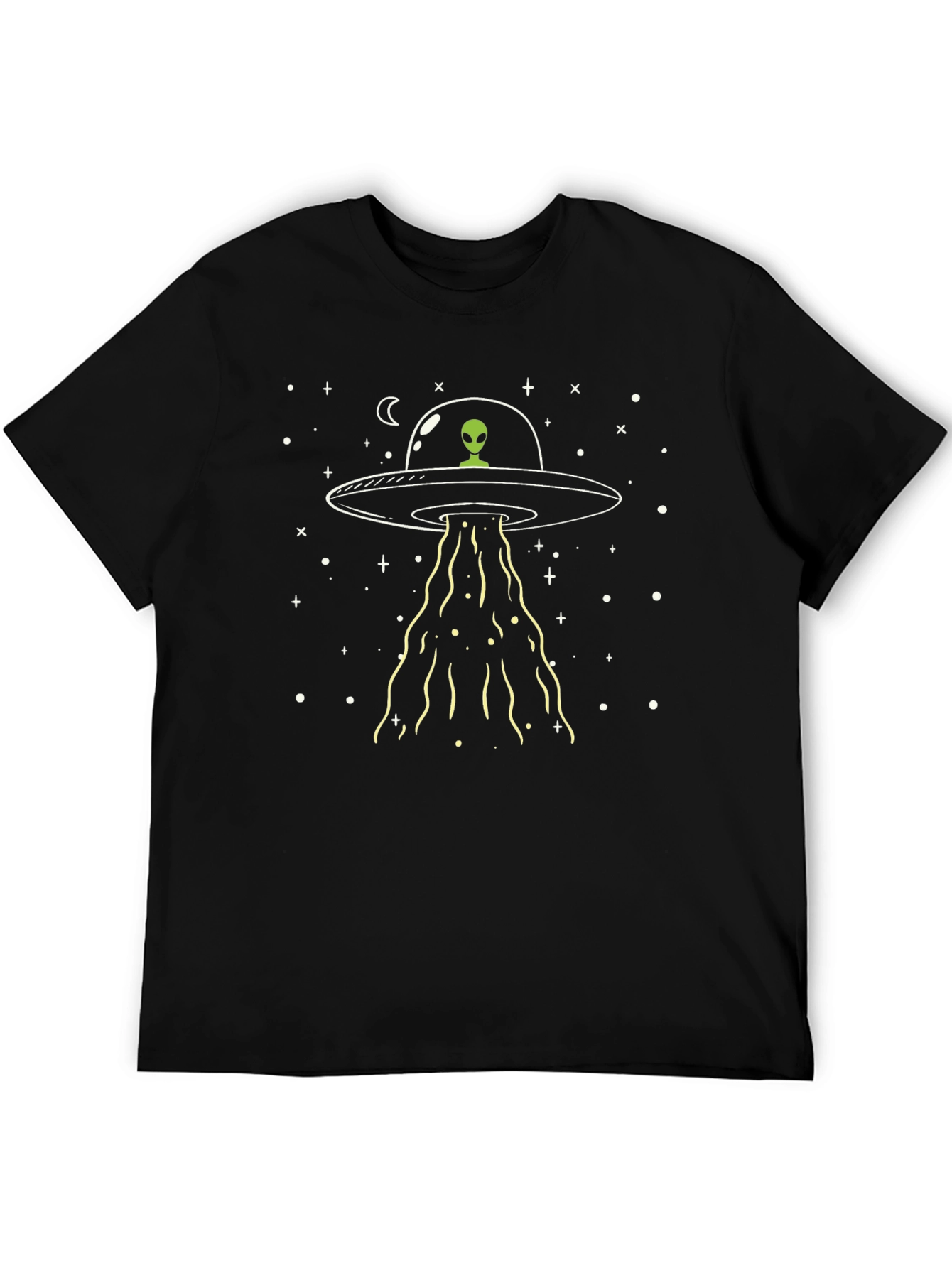 UFO Alien Abduction Graphic T-Shirt - Black