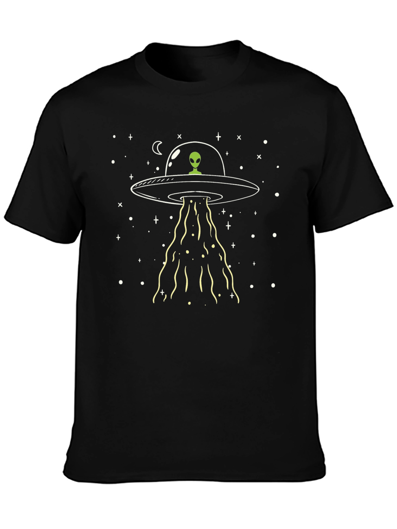 UFO Alien Abduction Graphic T-Shirt - Black