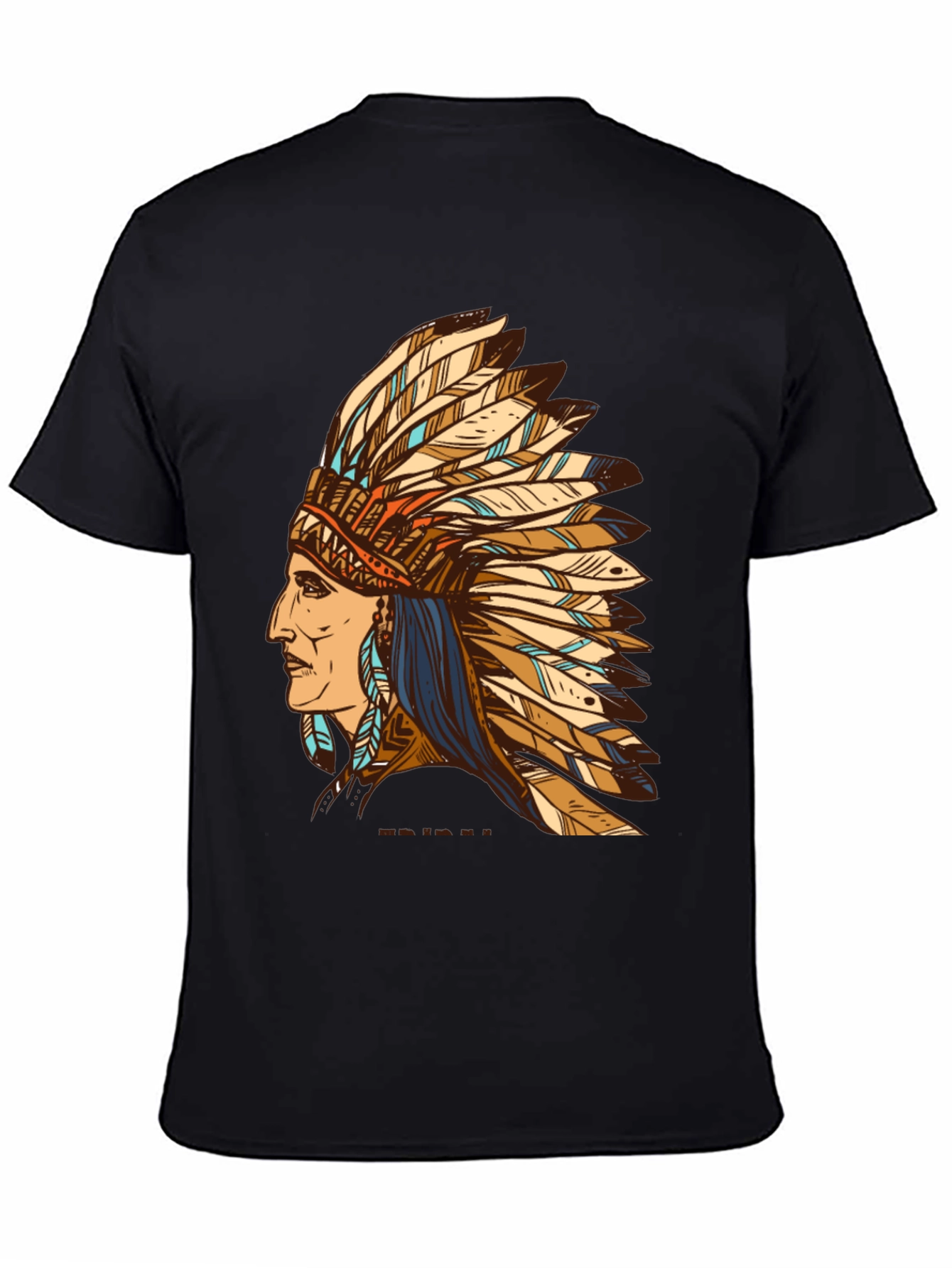Black Indian Chief Feather Headdress Graphic T-Shirt