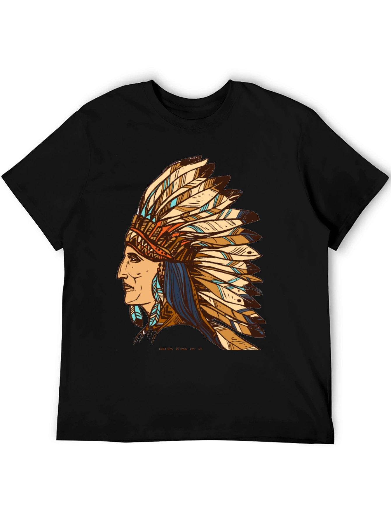 Black Indian Chief Feather Headdress Graphic T-Shirt