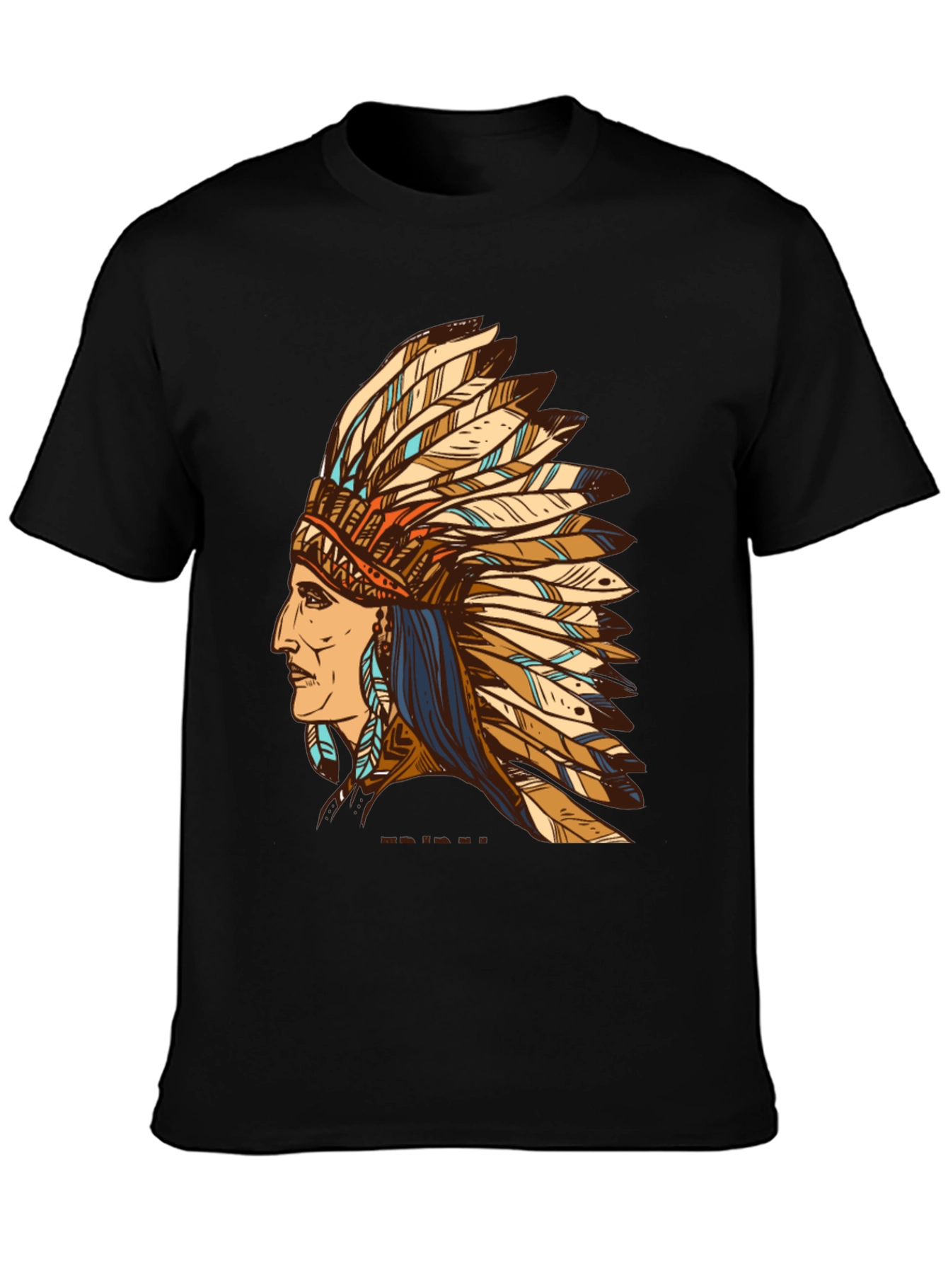 Black Indian Chief Feather Headdress Graphic T-Shirt