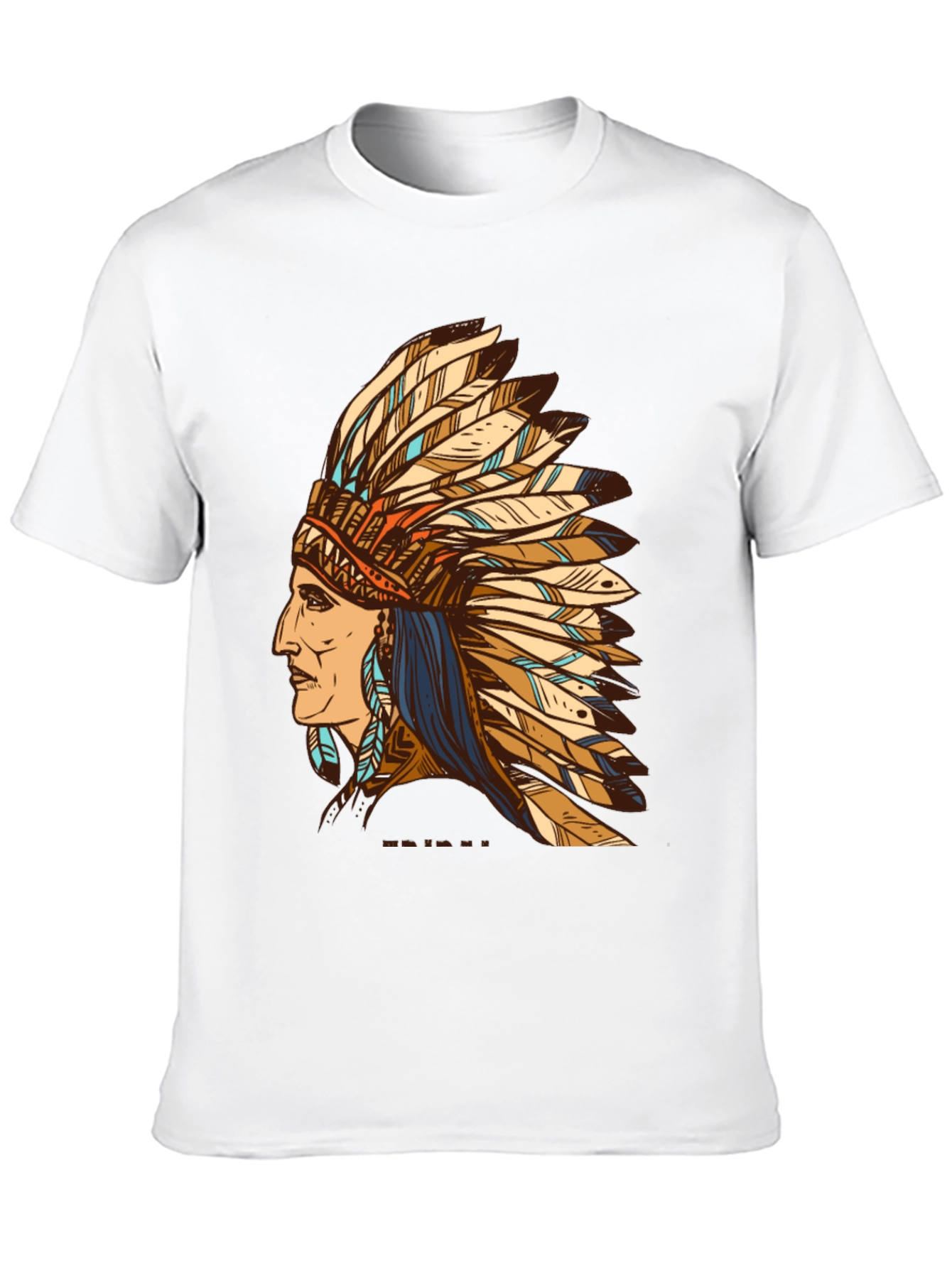 Black Indian Chief Feather Headdress Graphic T-Shirt