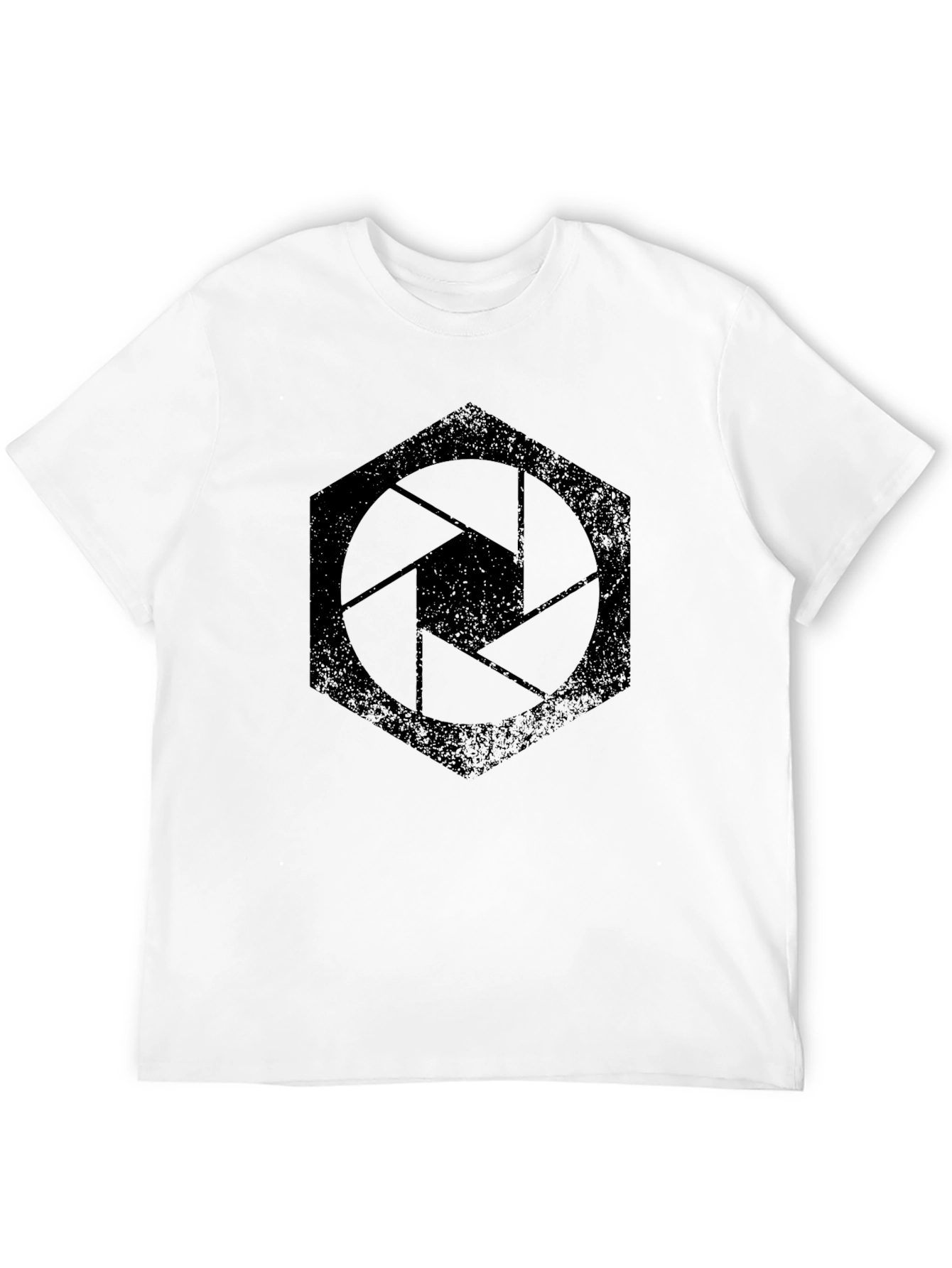 Hexagon Camera Aperture Graphic Tee - Black Cotton Shirt