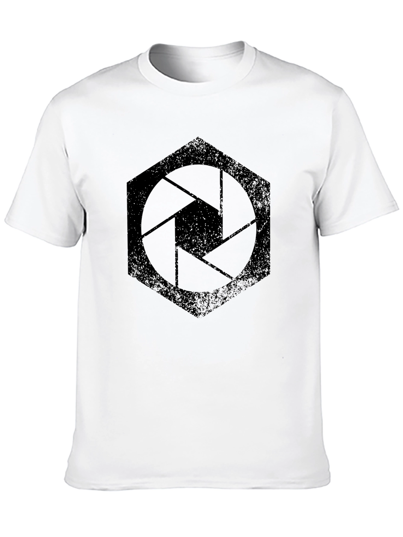 Hexagon Camera Aperture Graphic Tee - Black Cotton Shirt
