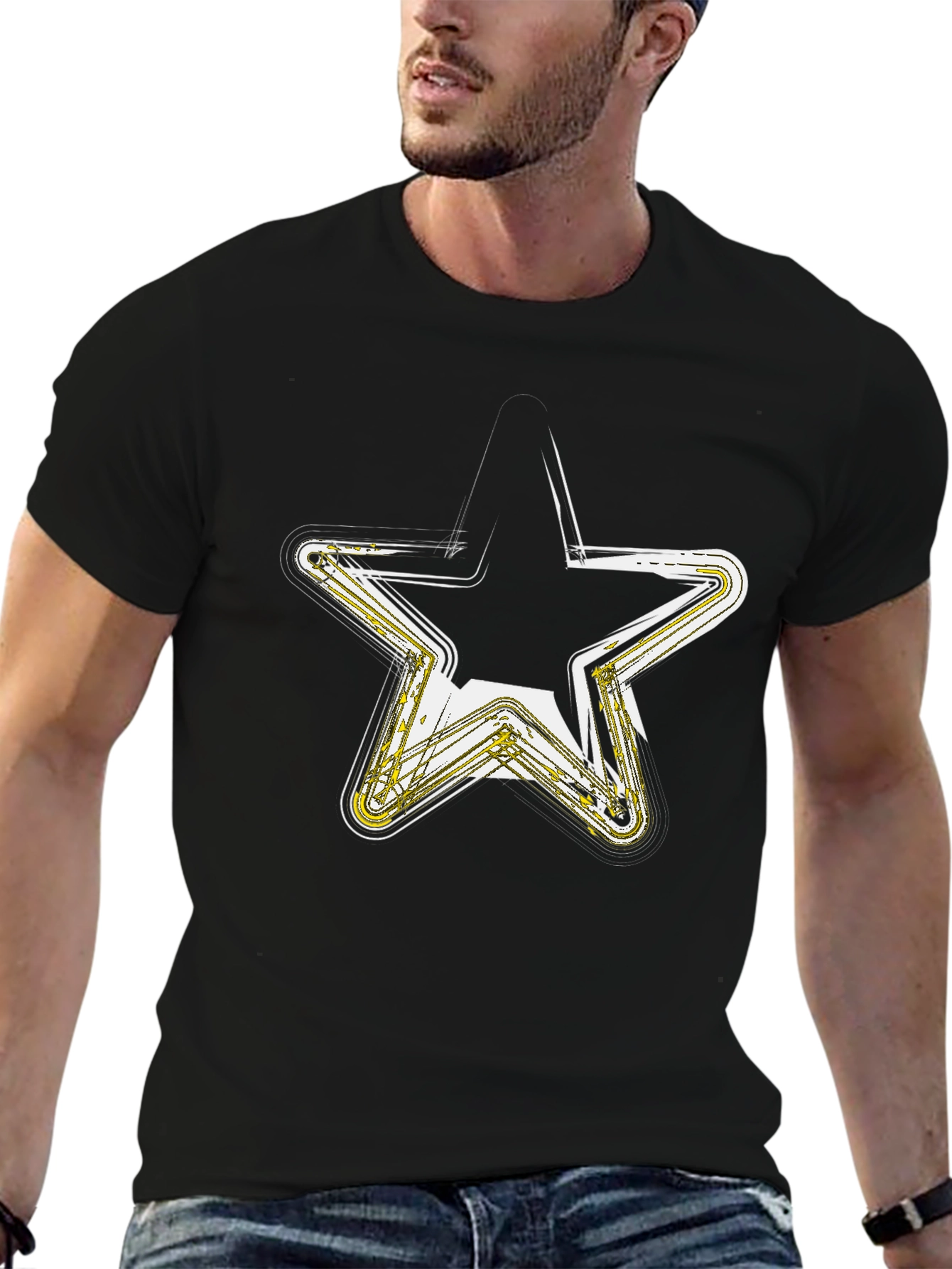 Neon Star Graphic Black T-Shirt