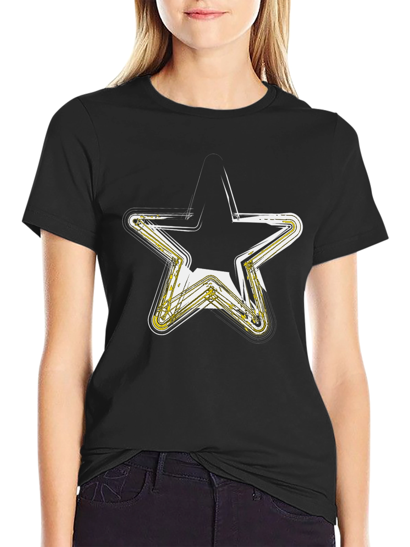 Neon Star Graphic Black T-Shirt