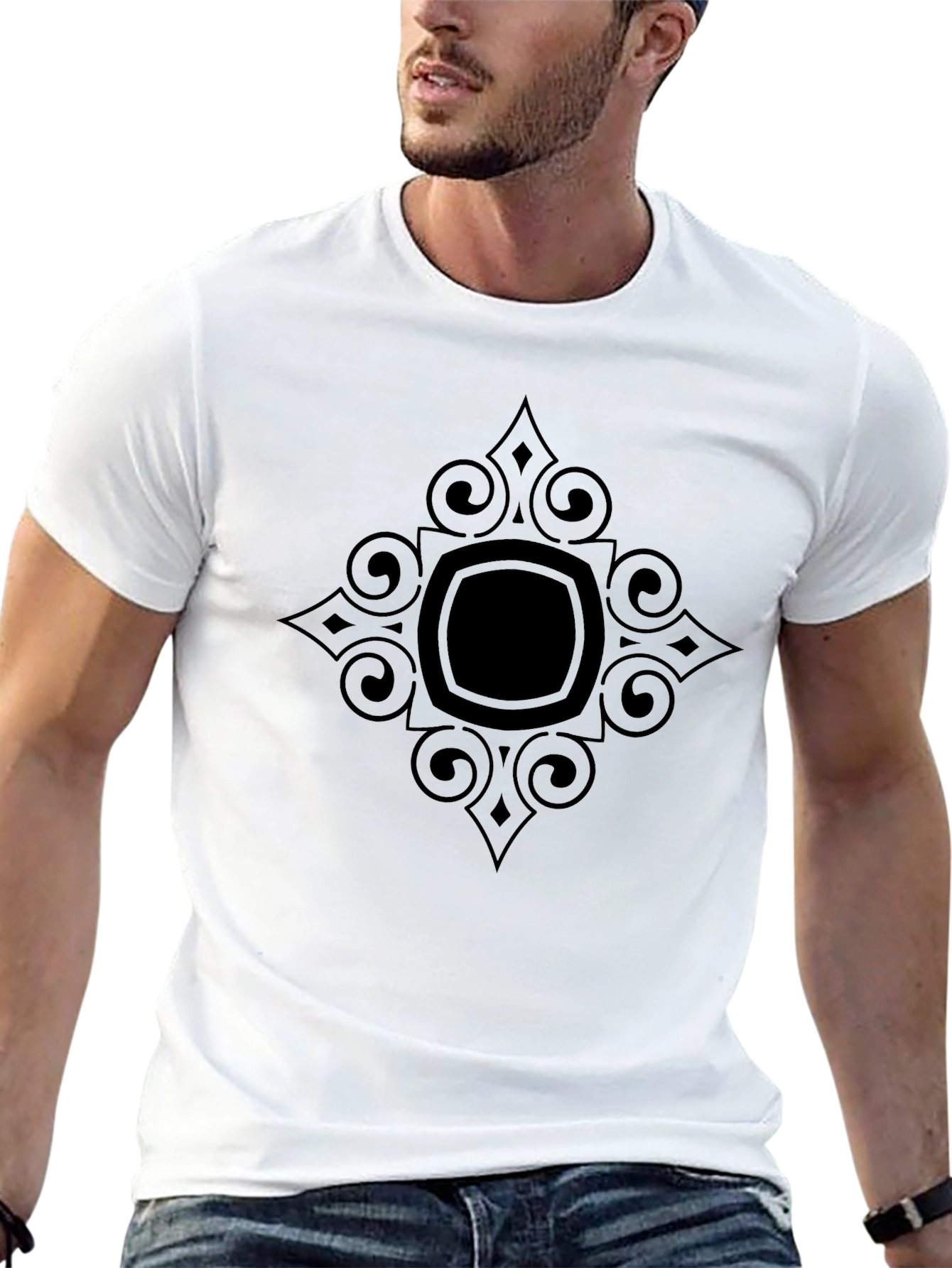 Stylish Black Tee with Geometric Graphic