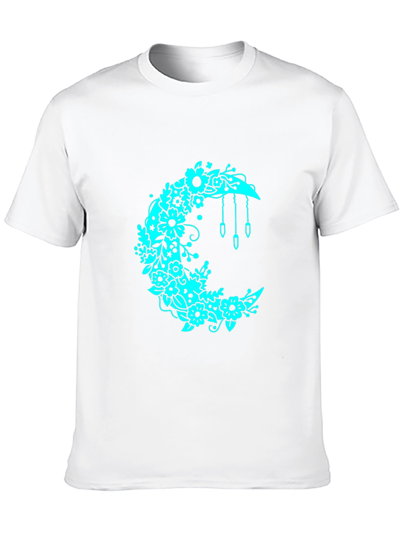 Floral Crescent Moon Black T-Shirt