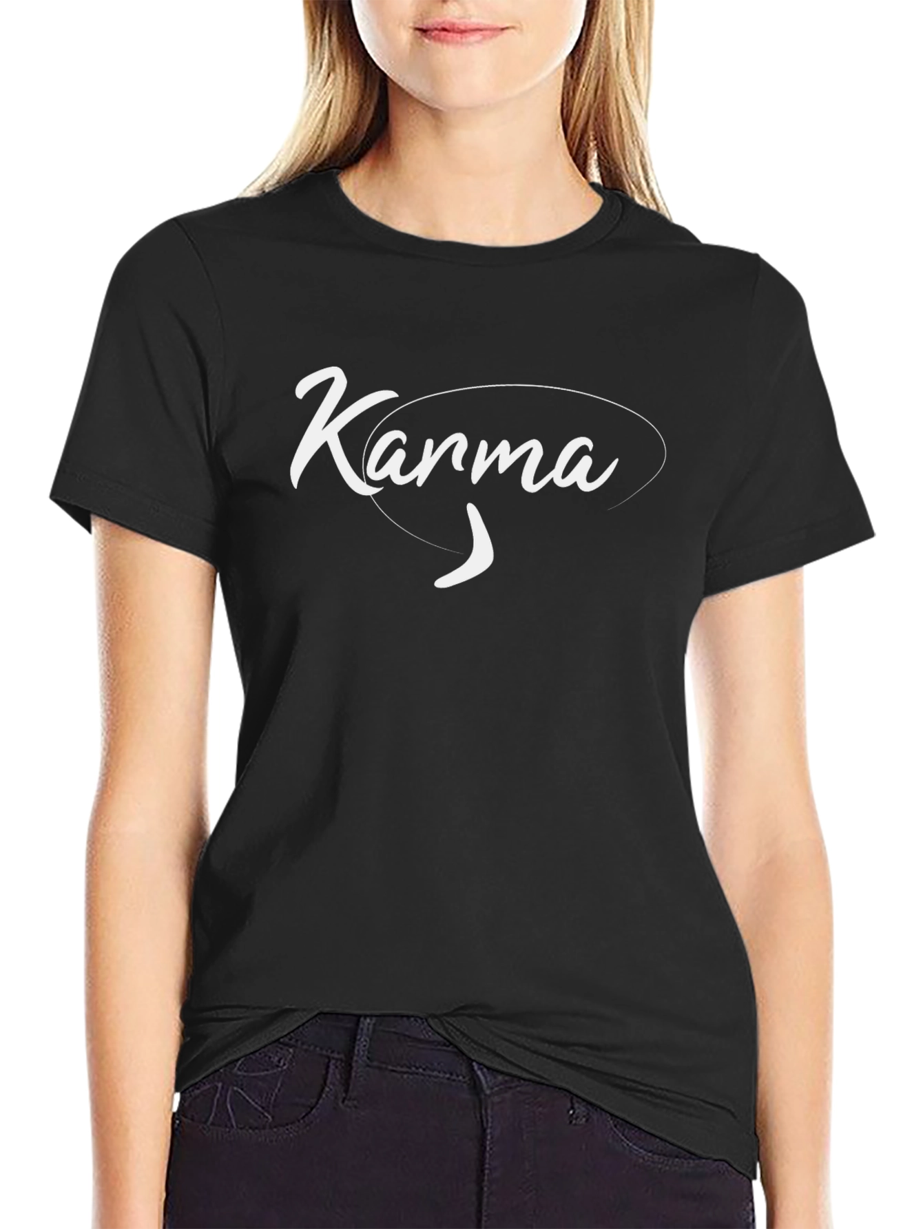 Karma Script Black T-Shirt - Stylish & Comfortable
