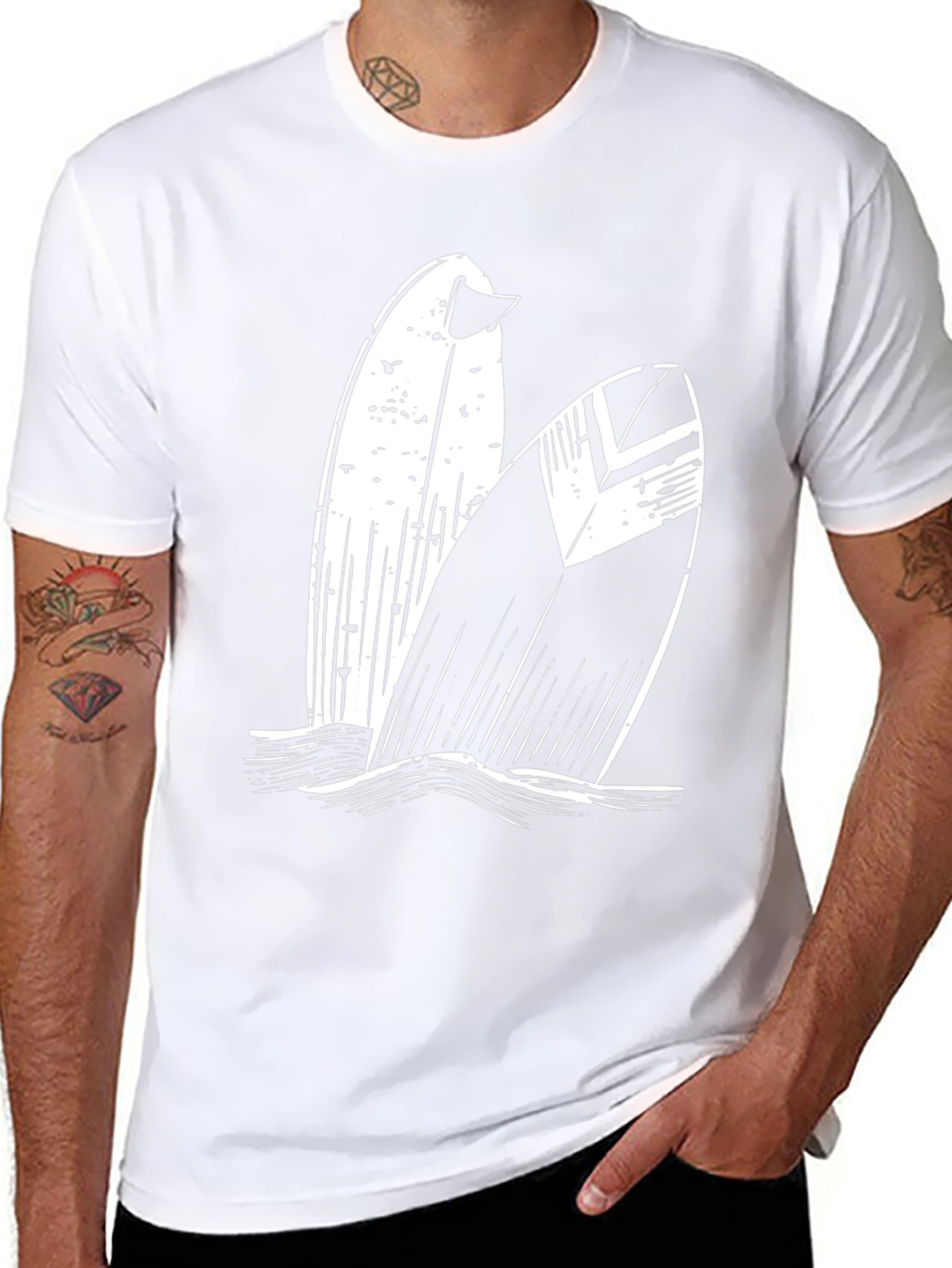 Surfboard Graphic Tee - Black Cotton T-Shirt