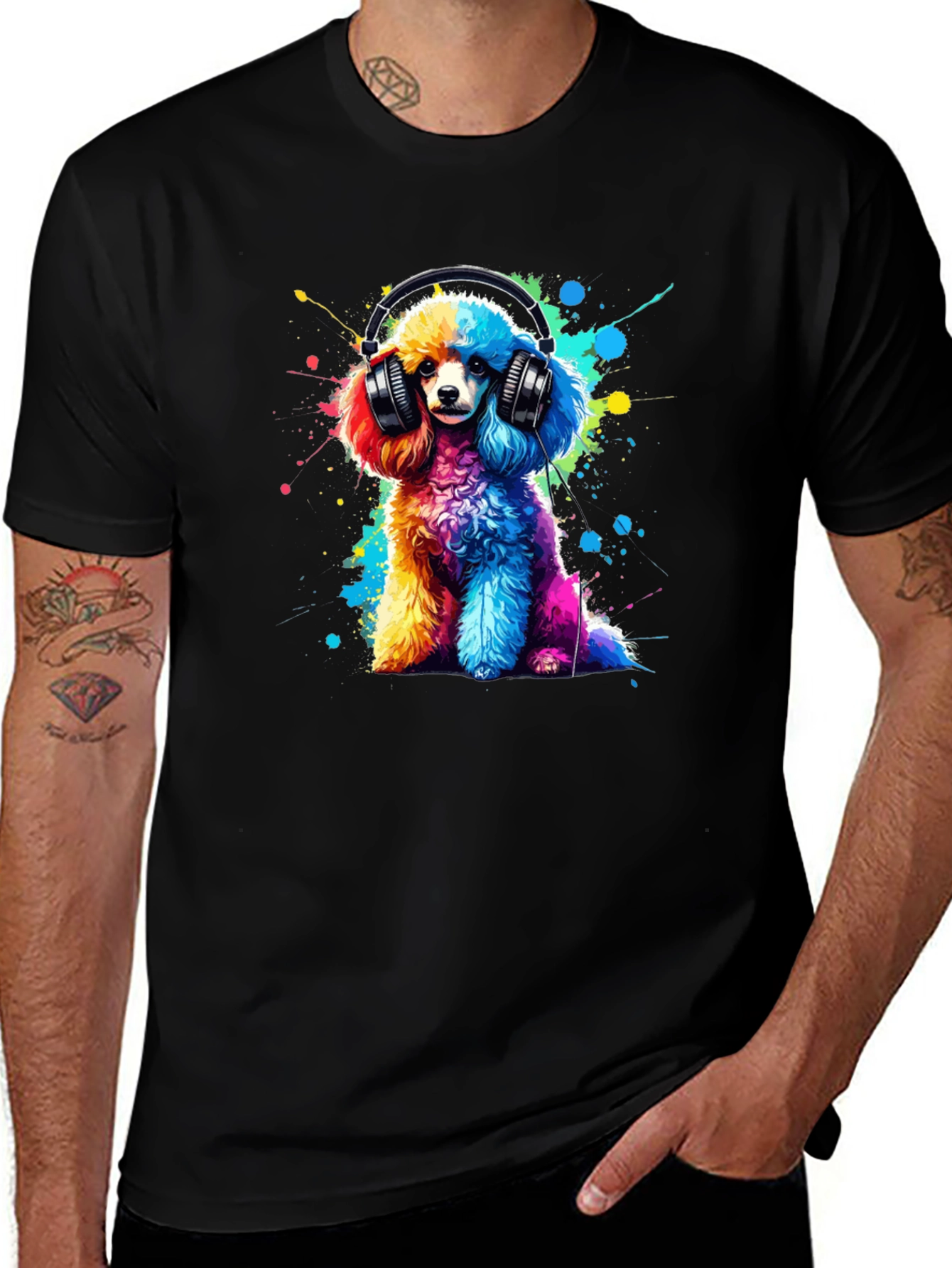 Rainbow Poodle Headphones Graphic Tee