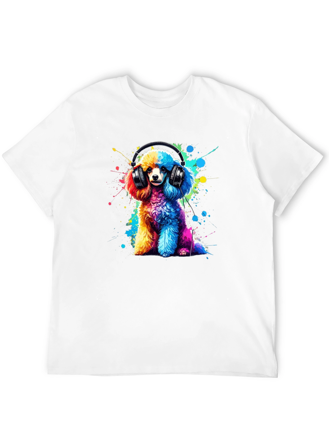 Rainbow Poodle Headphones Graphic Tee