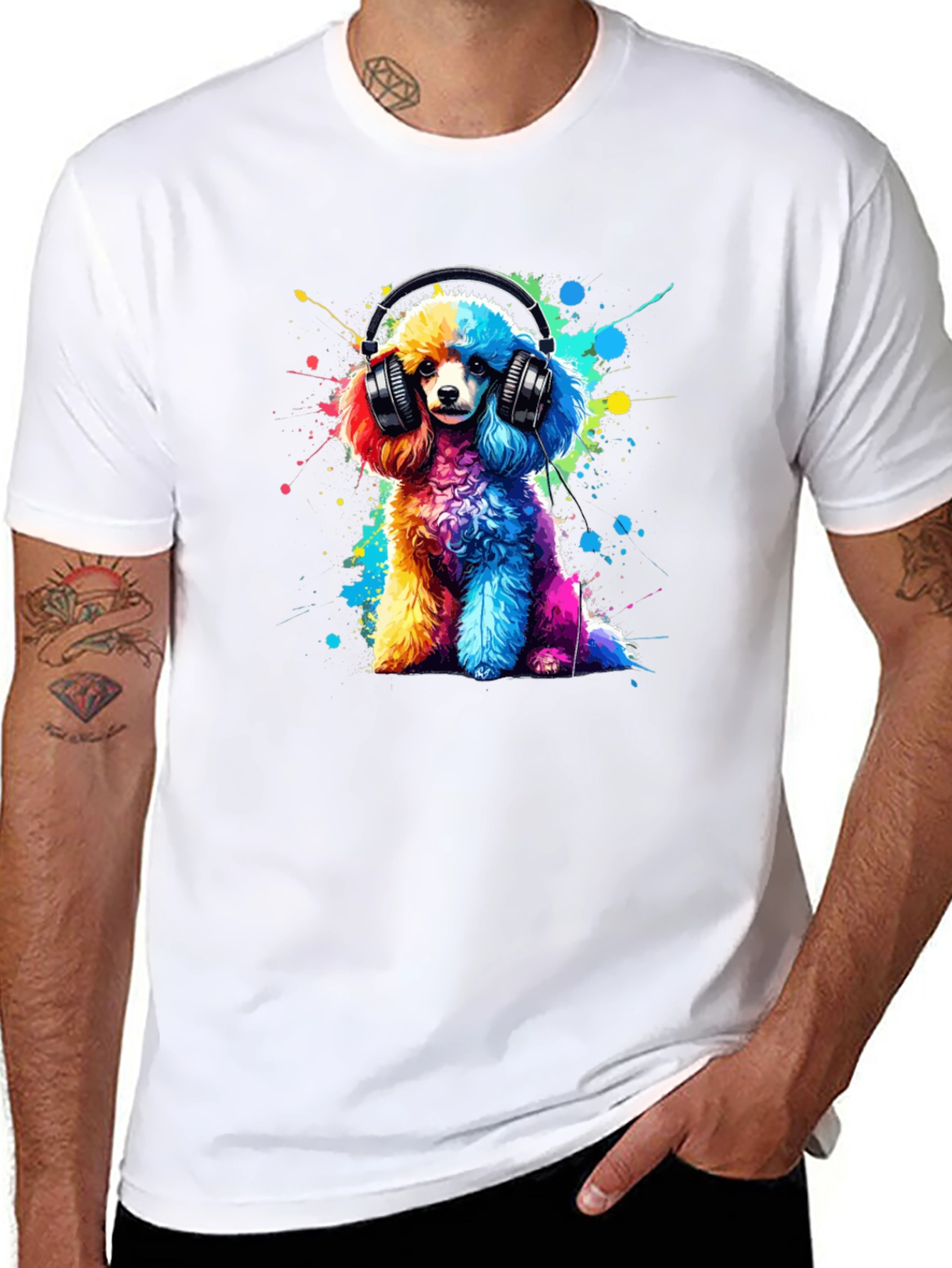 Rainbow Poodle Headphones Graphic Tee
