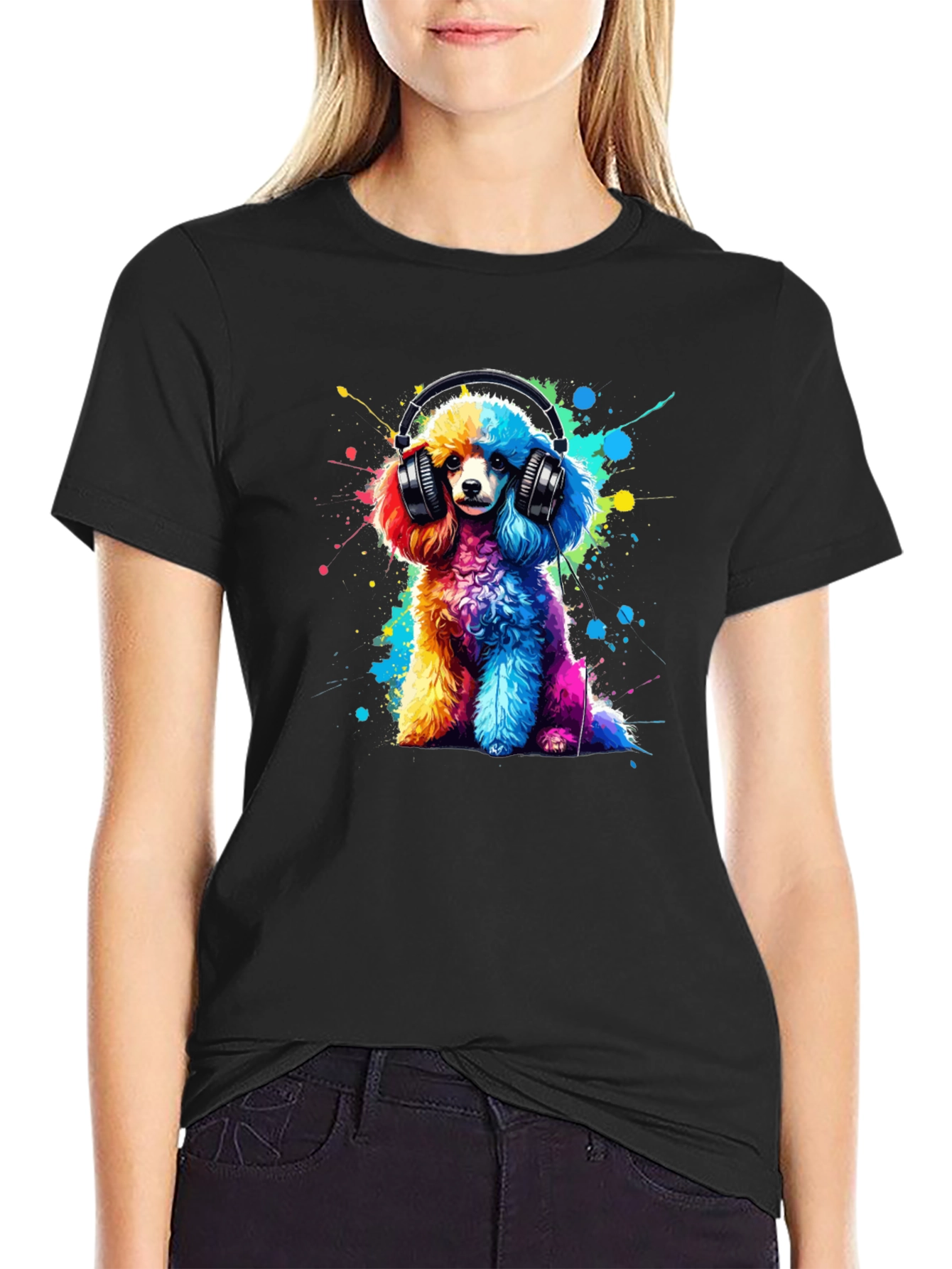 Rainbow Poodle Headphones Graphic Tee