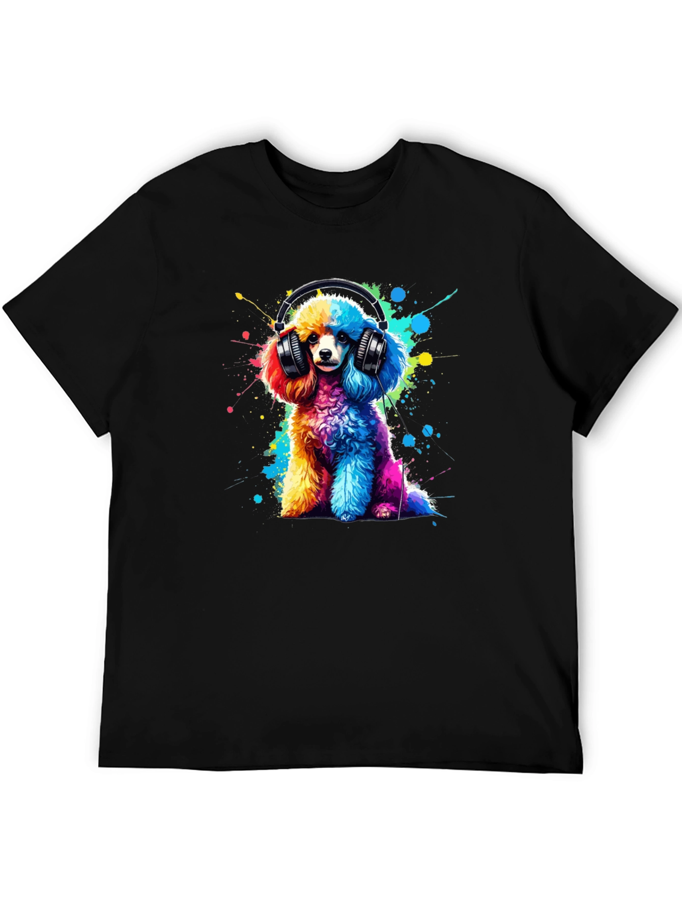 Rainbow Poodle Headphones Graphic Tee