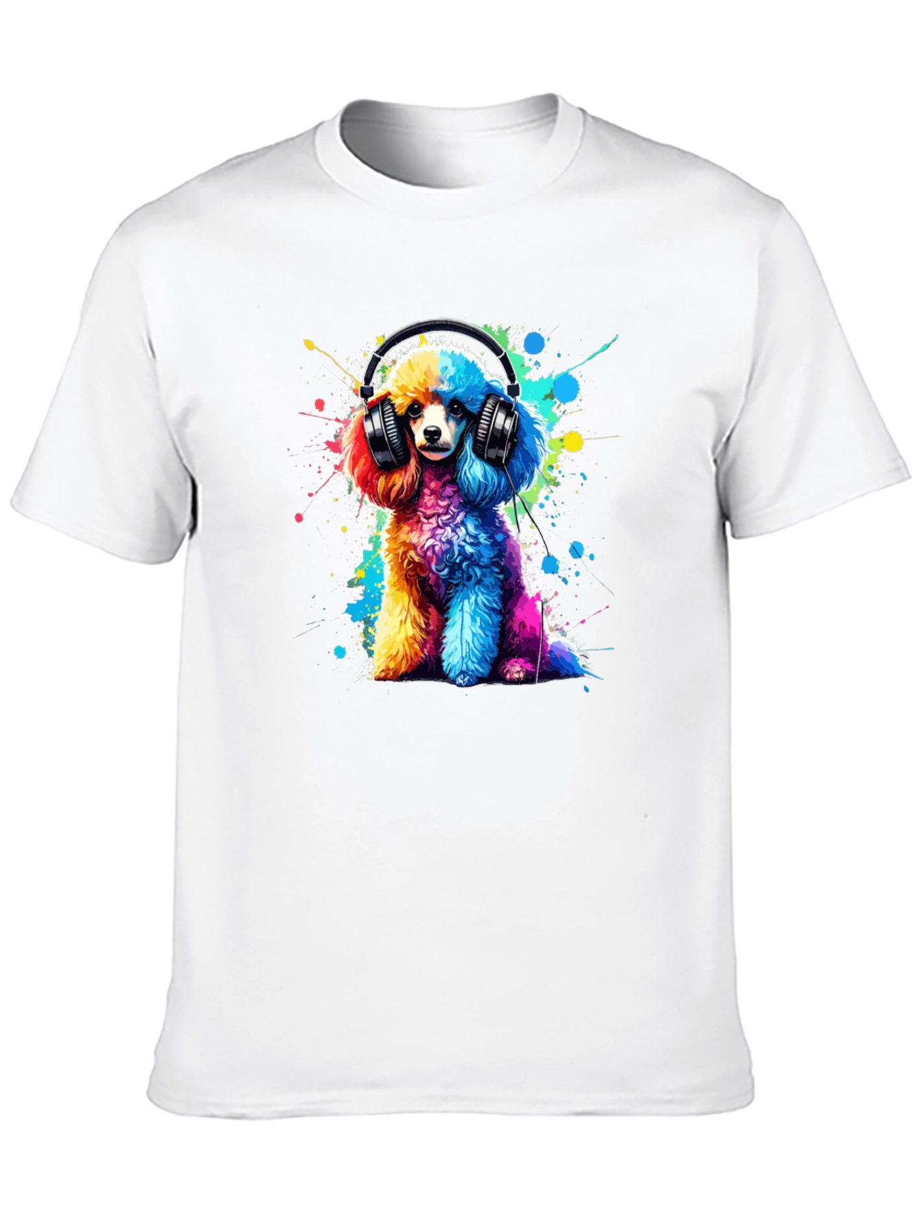 Rainbow Poodle Headphones Graphic Tee