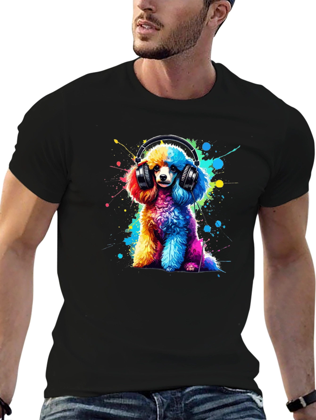 Rainbow Poodle Headphones Graphic Tee