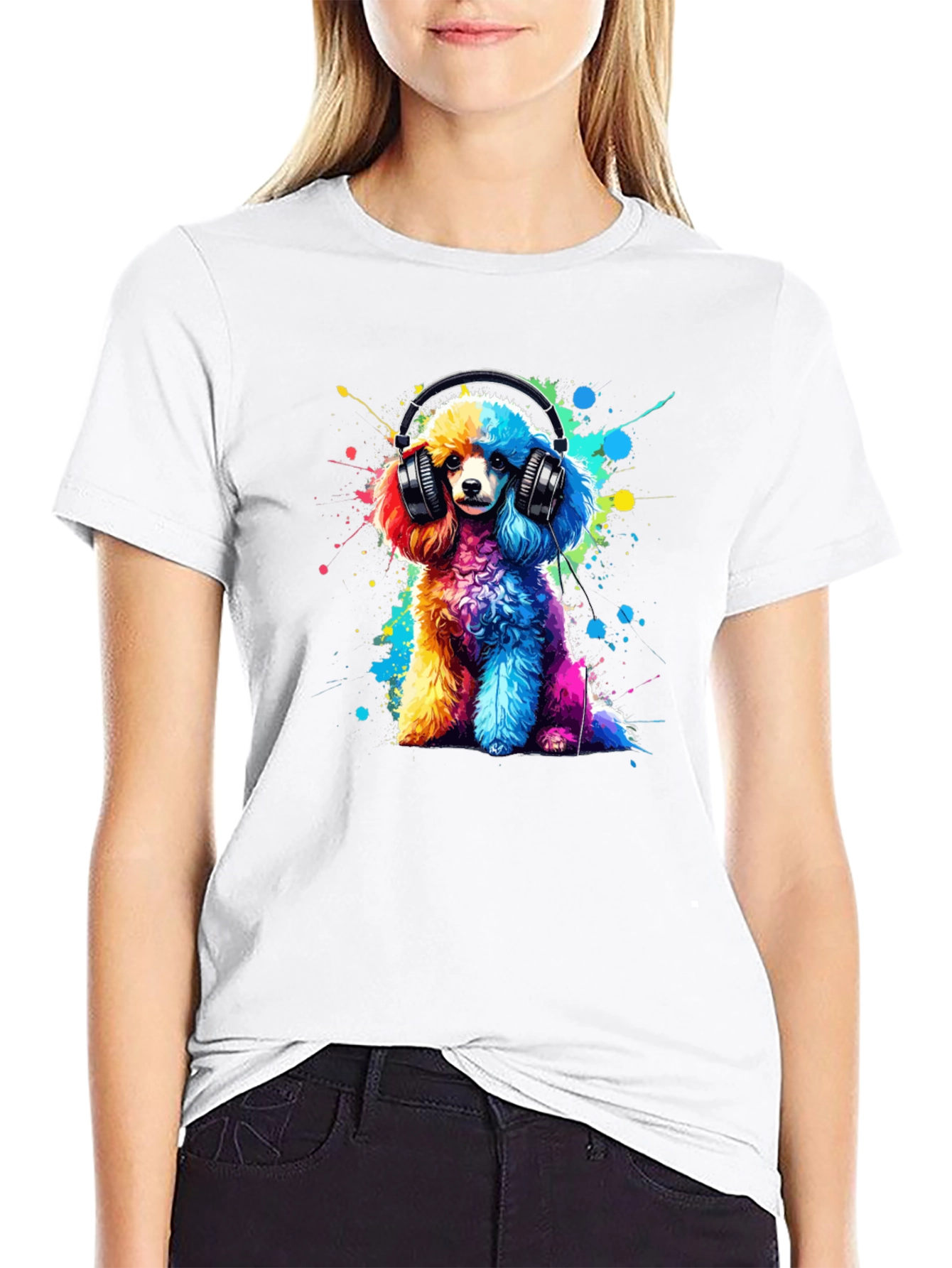 Rainbow Poodle Headphones Graphic Tee