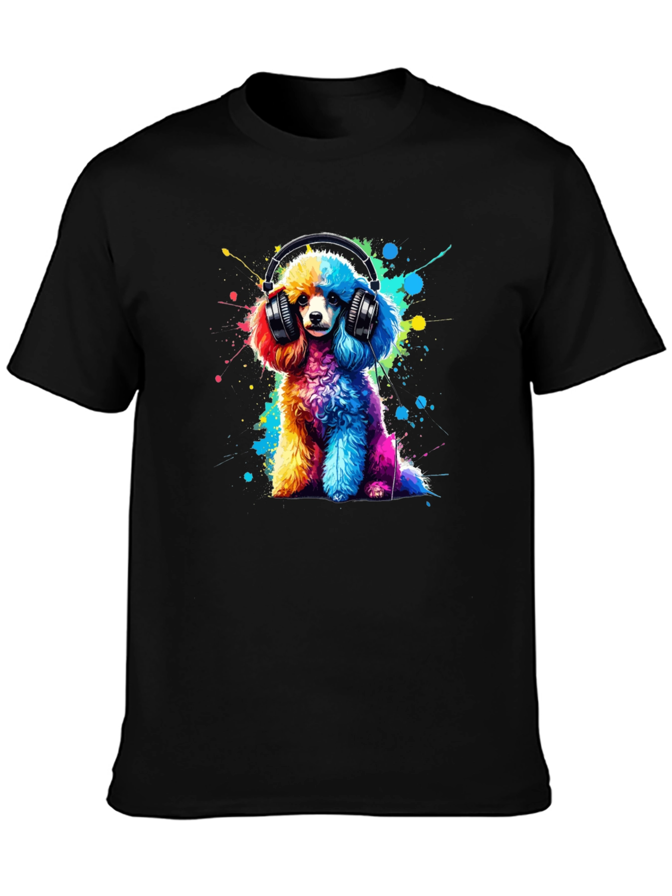 Rainbow Poodle Headphones Graphic Tee