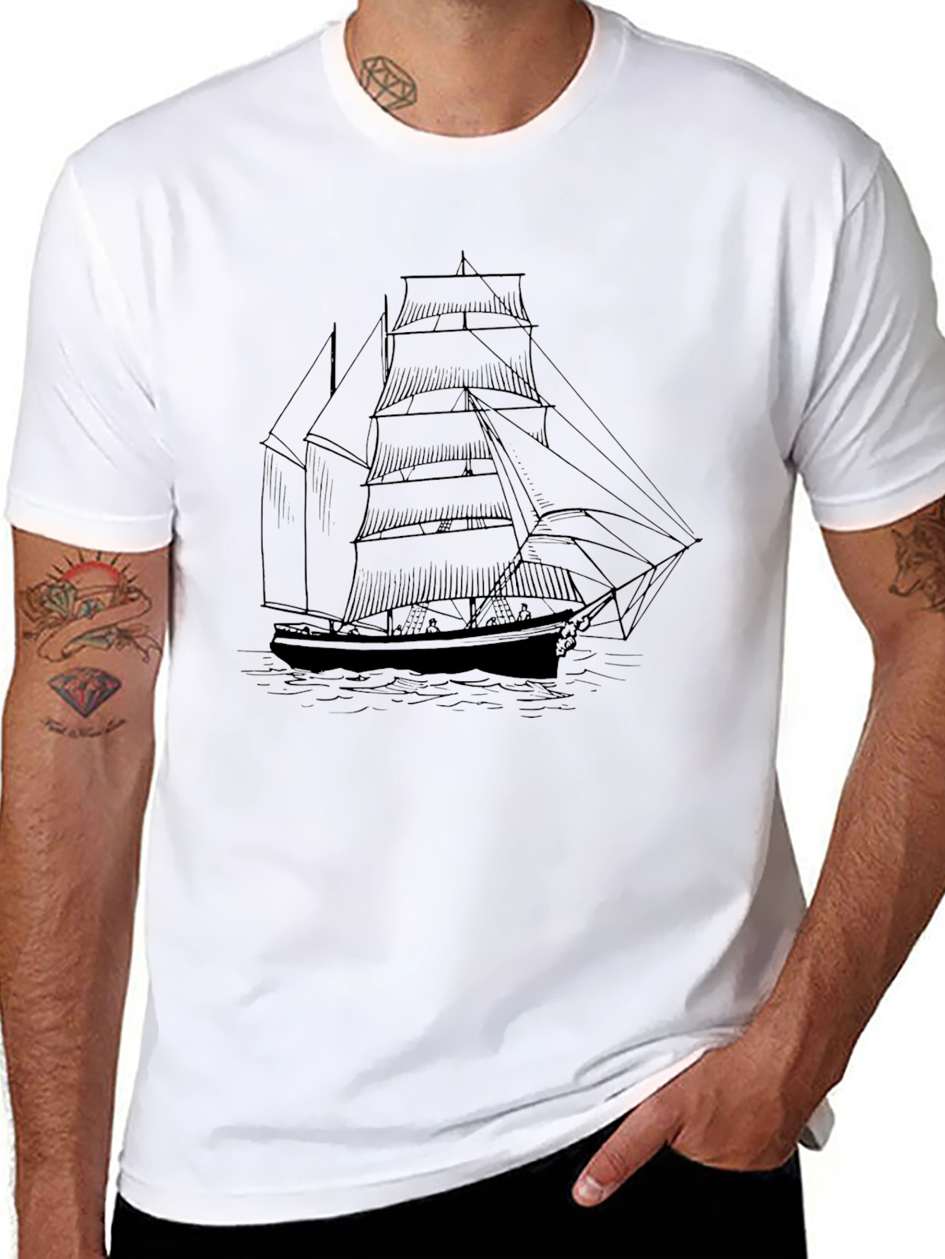 Classic Sailboat Graphic Tee - Black