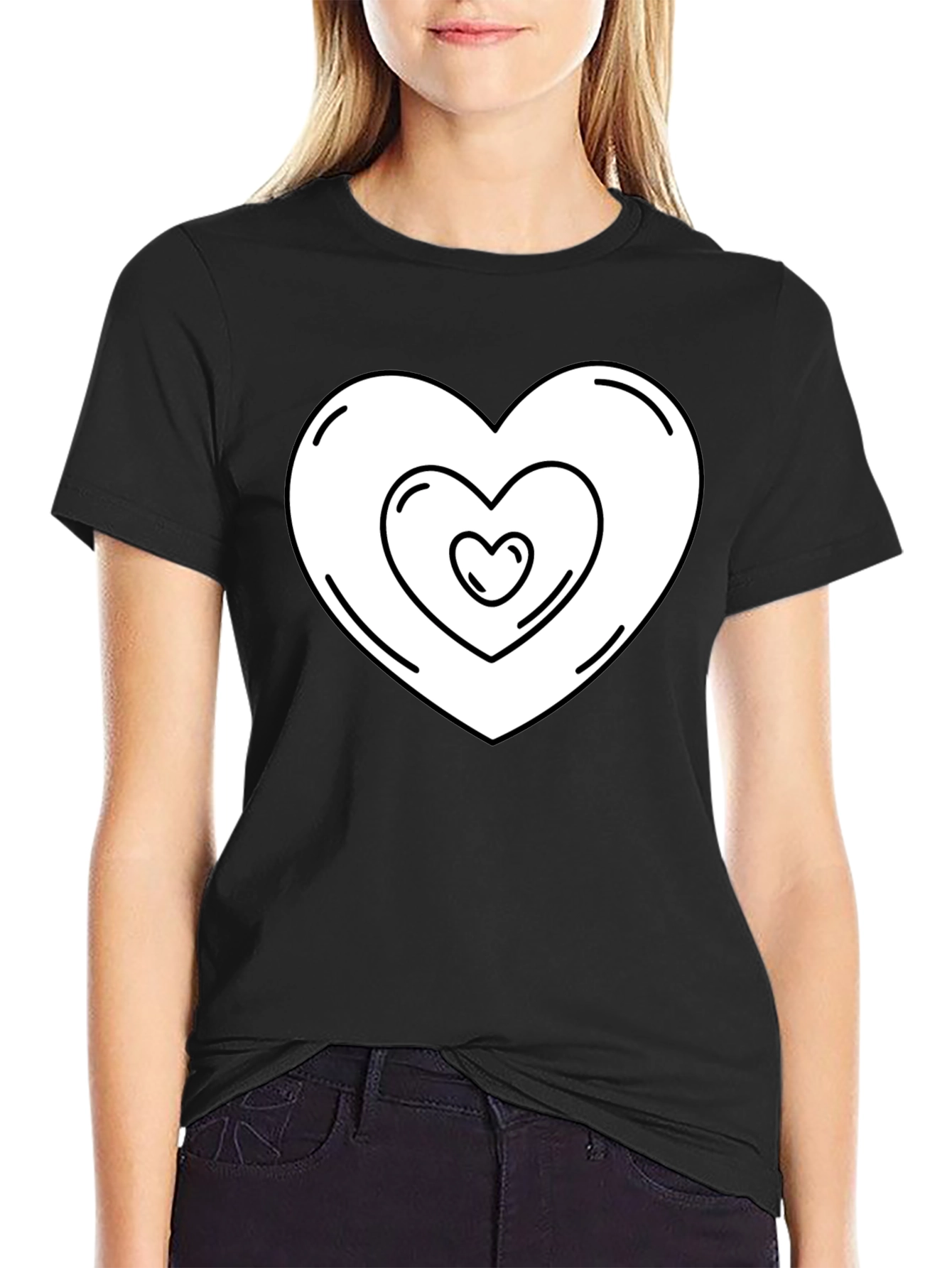 Heart Within Heart Graphic Tee - Black