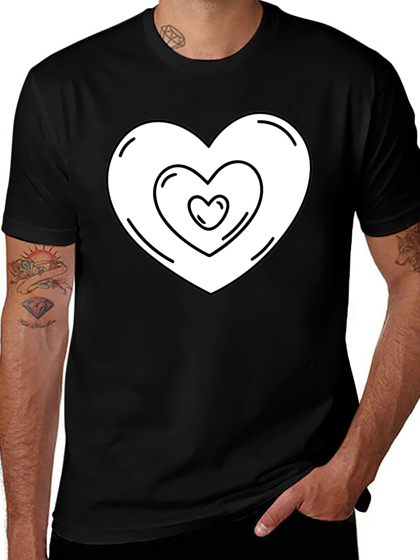 Heart Within Heart Graphic Tee - Black