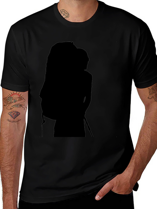 Mens Black Graphic Tee - Hiker Silhouette Design