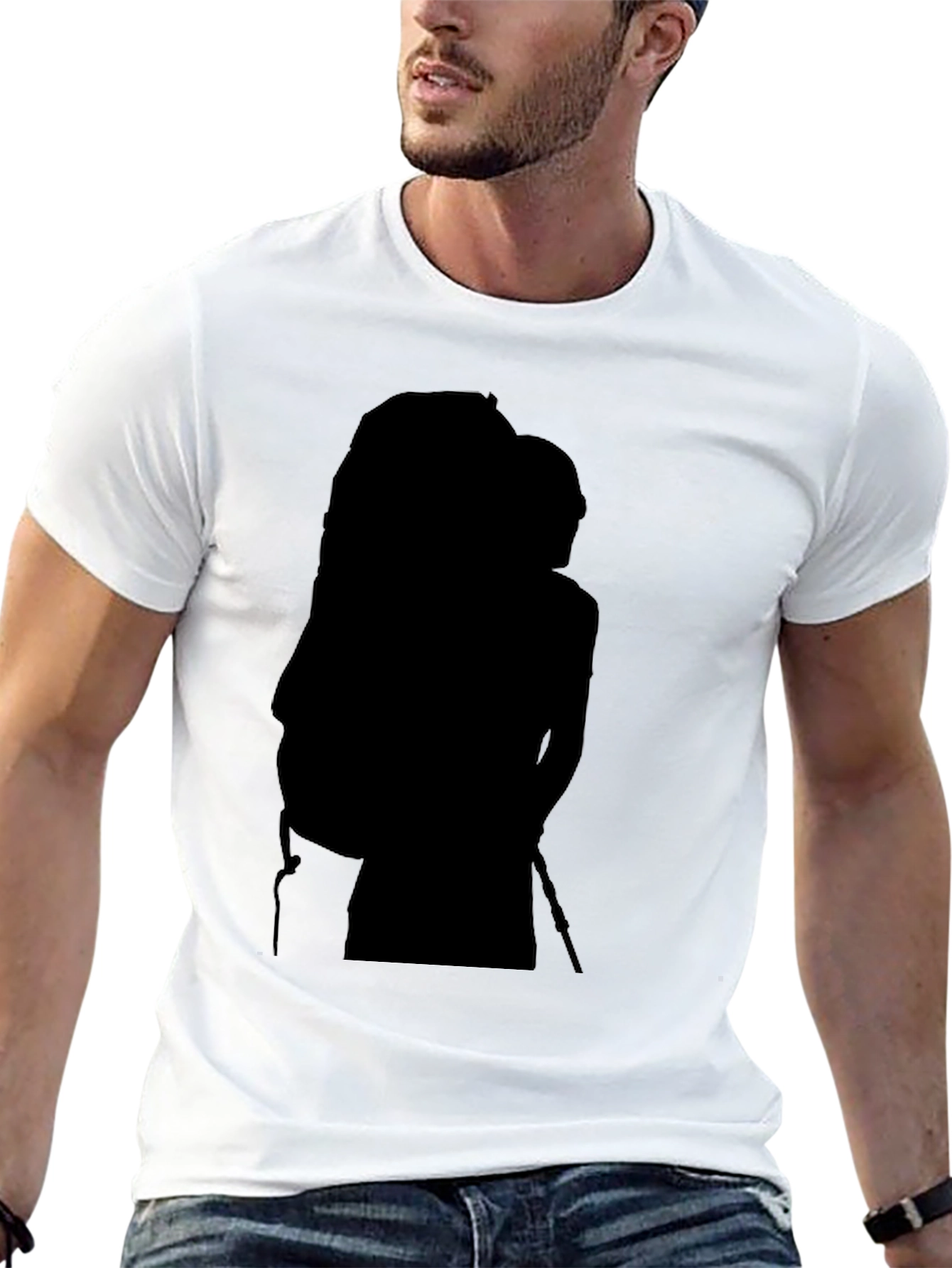 Mens Black Graphic Tee - Hiker Silhouette Design