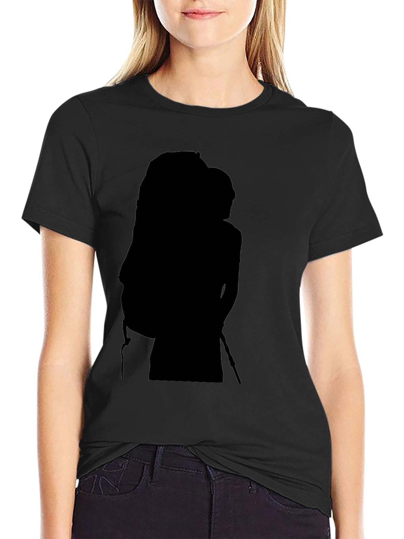 Mens Black Graphic Tee - Hiker Silhouette Design