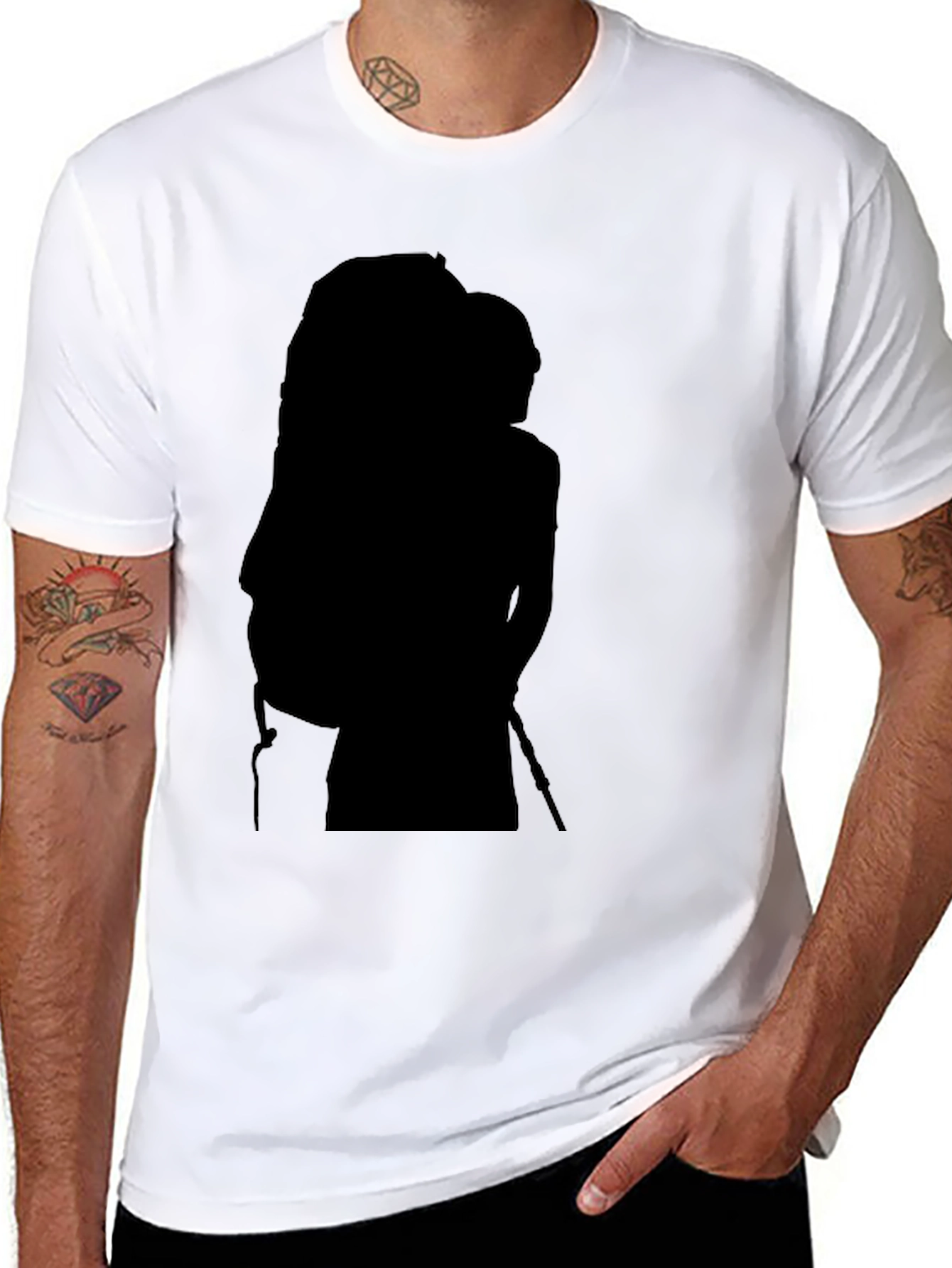 Mens Black Graphic Tee - Hiker Silhouette Design