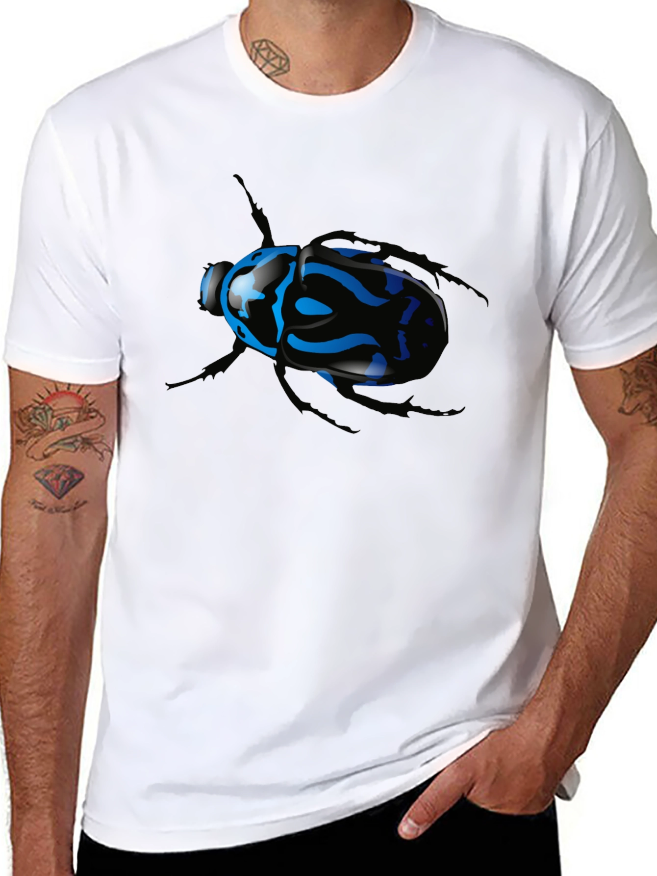 Black T-Shirt with Blue Beetle Graphic