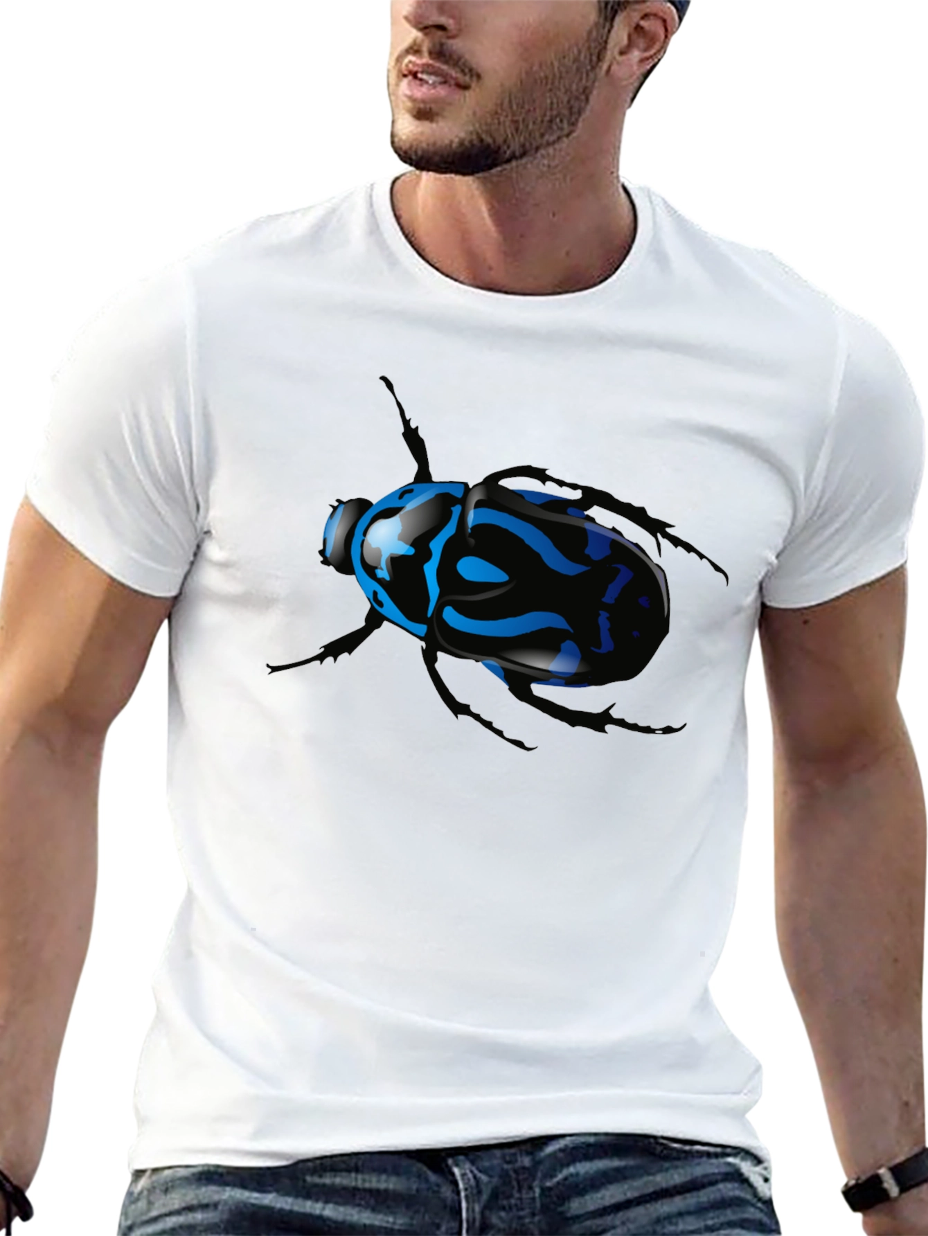 Black T-Shirt with Blue Beetle Graphic